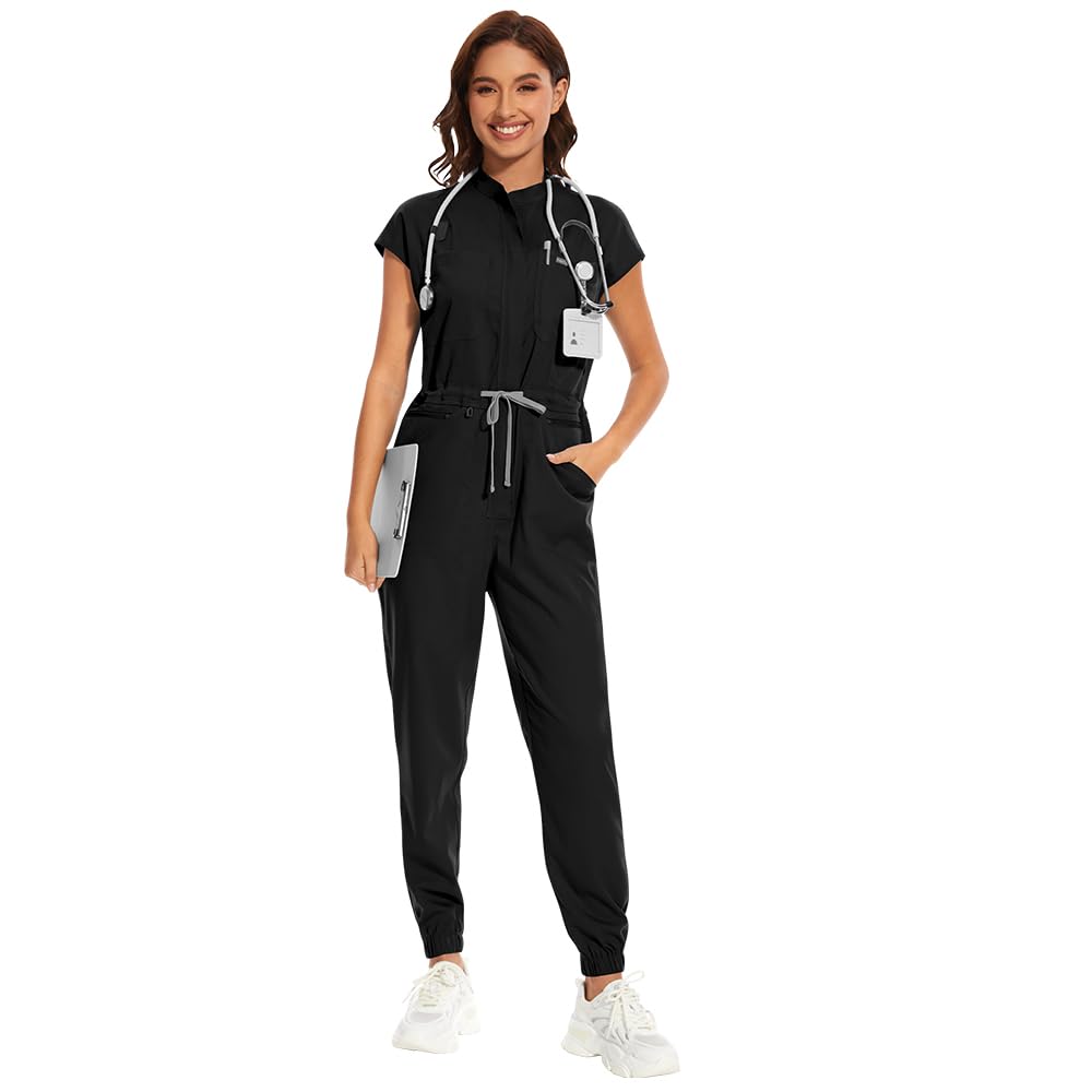 niaahinn Women's Stretch Scrub Jumpsuit - Medical Uniform with Pockets, Breathable Nurse Scrub Set for Hospital, Dental