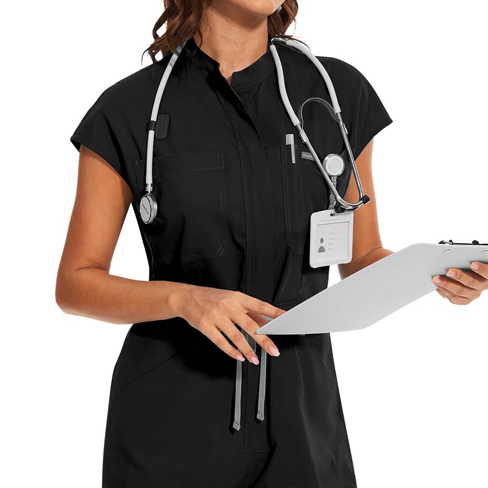 niaahinn Women's Stretch Scrub Jumpsuit - Medical Uniform with Pockets, Breathable Nurse Scrub Set for Hospital, Dental