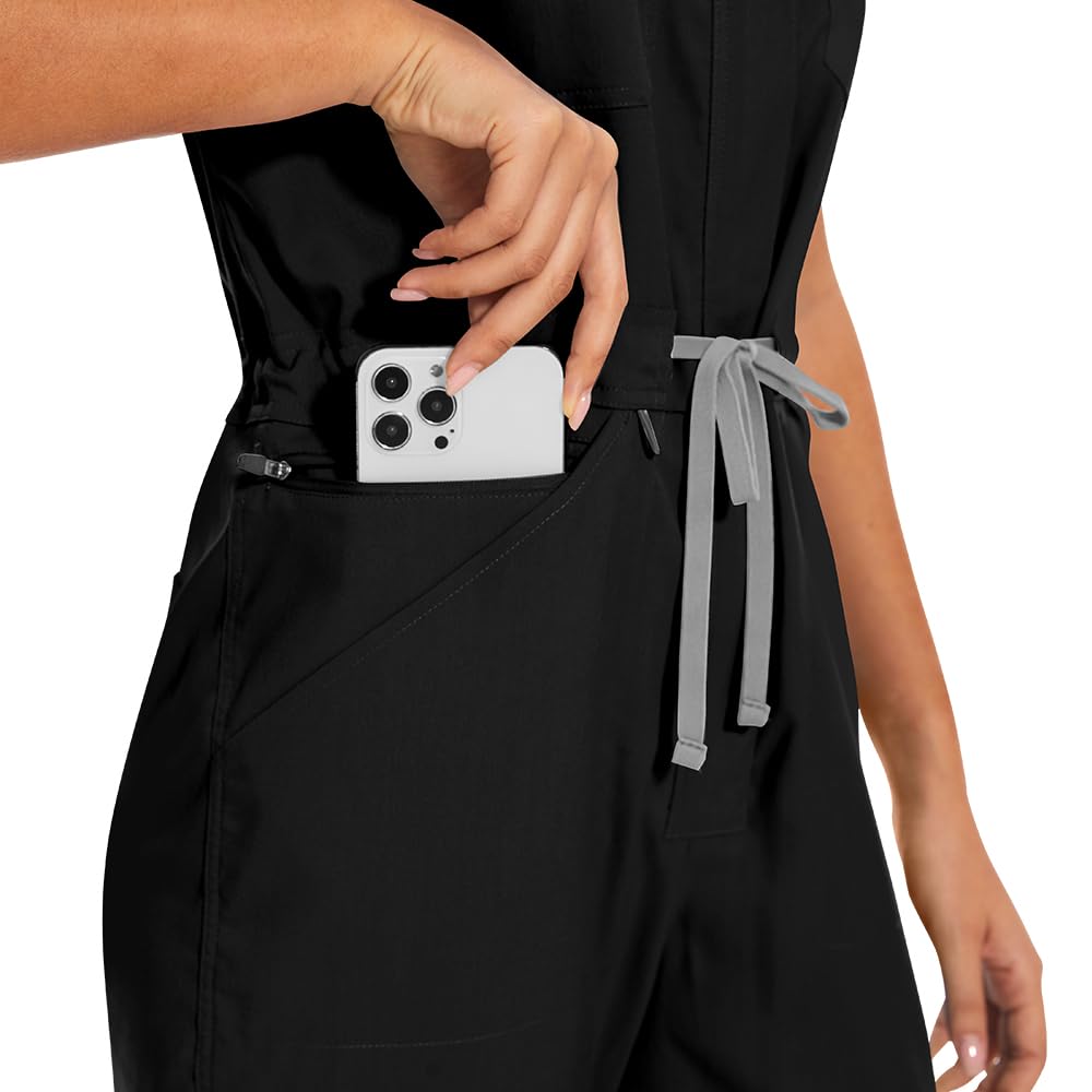 niaahinn Women's Stretch Scrub Jumpsuit - Medical Uniform with Pockets, Breathable Nurse Scrub Set for Hospital, Dental