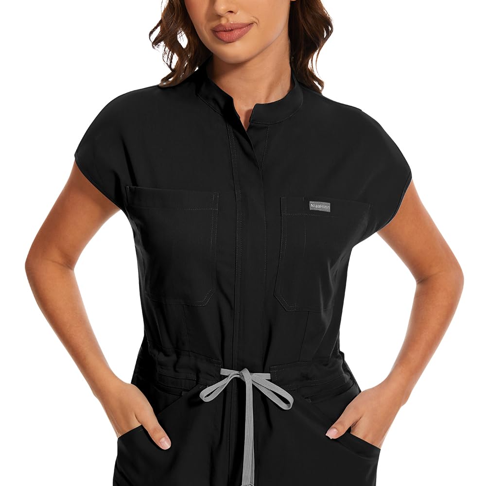niaahinn Women's Stretch Scrub Jumpsuit - Medical Uniform with Pockets, Breathable Nurse Scrub Set for Hospital, Dental