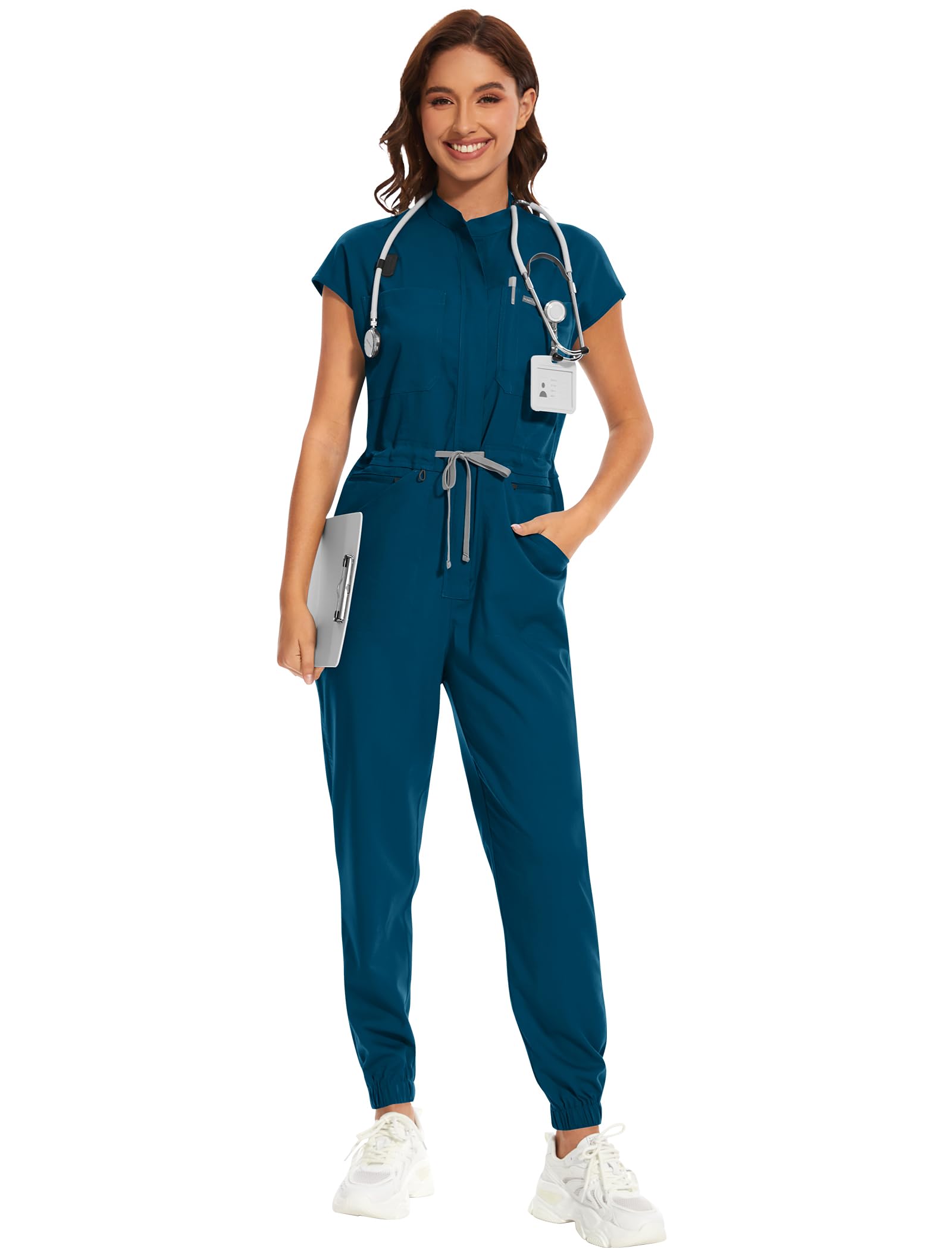 niaahinn Women's Stretch Scrub Jumpsuit - Medical Uniform with Pockets, Breathable Nurse Scrub Set for Hospital, Dental
