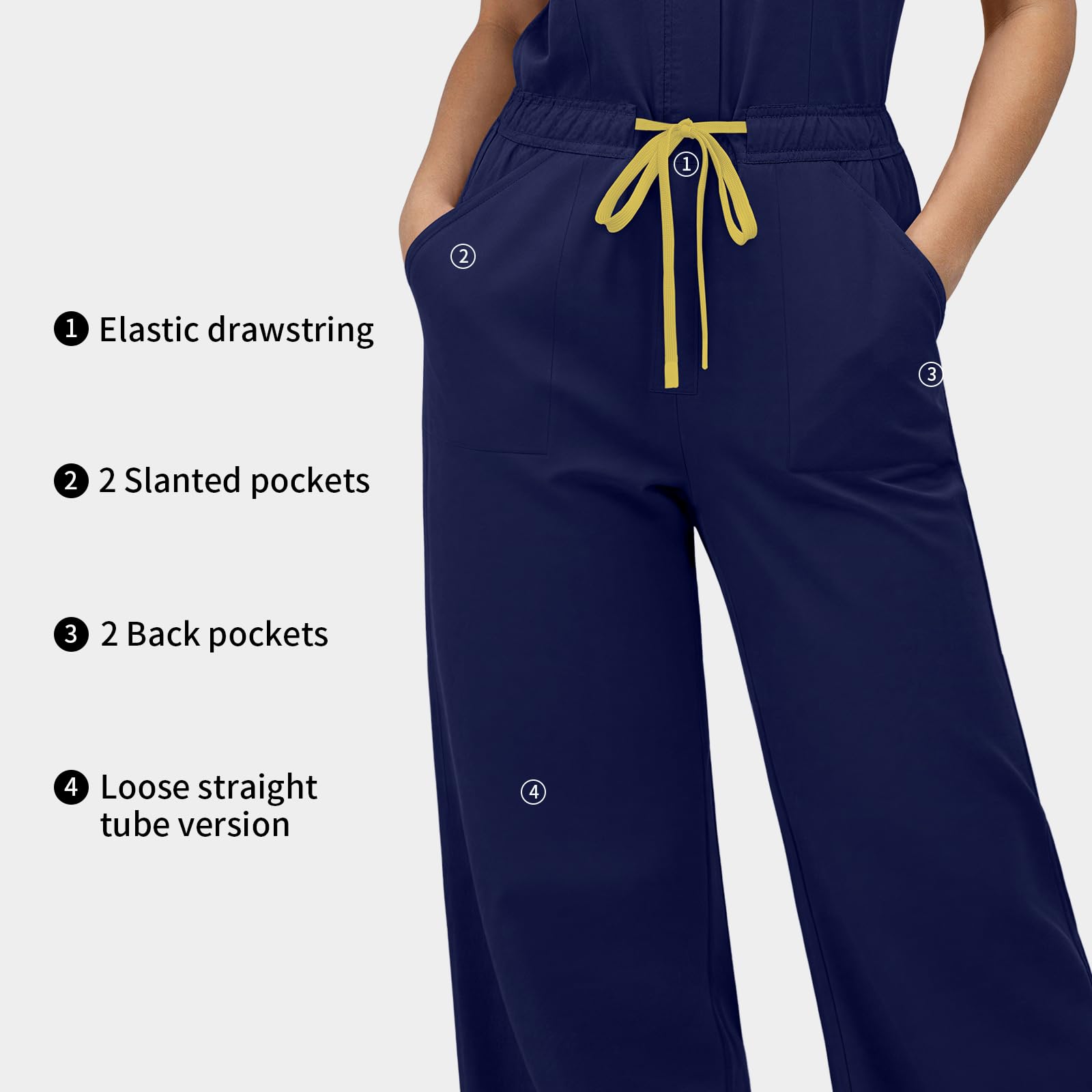 VIAOLI One-Piece Medical Scrub Jumpsuit for Women, Nursing Uniform with Hidden Zipper Front, Elastic Drawstring Waist