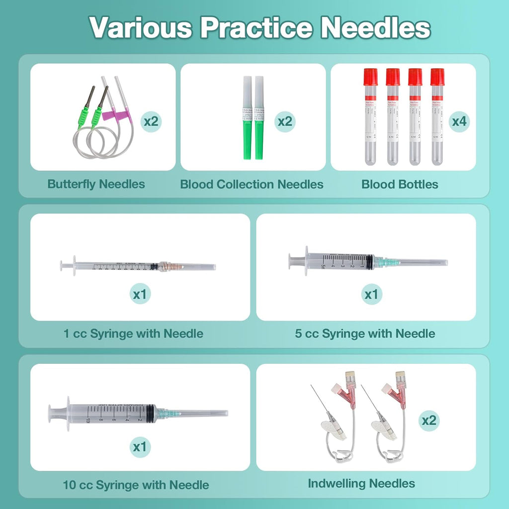 MedEduQuest Multipurporse IV Injection Phlebotomy Practice Kit, Venipuncture Practice Kit with Blood and Veins