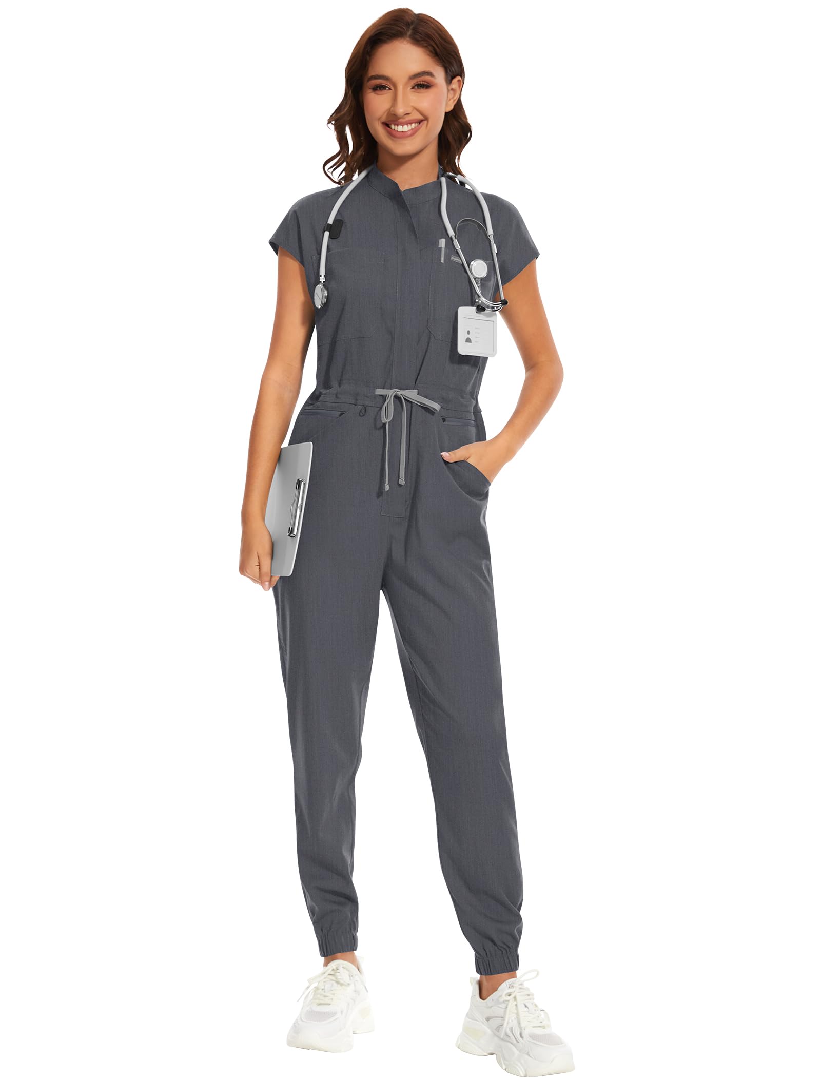 niaahinn Women's Stretch Scrub Jumpsuit - Medical Uniform with Pockets, Breathable Nurse Scrub Set for Hospital, Dental