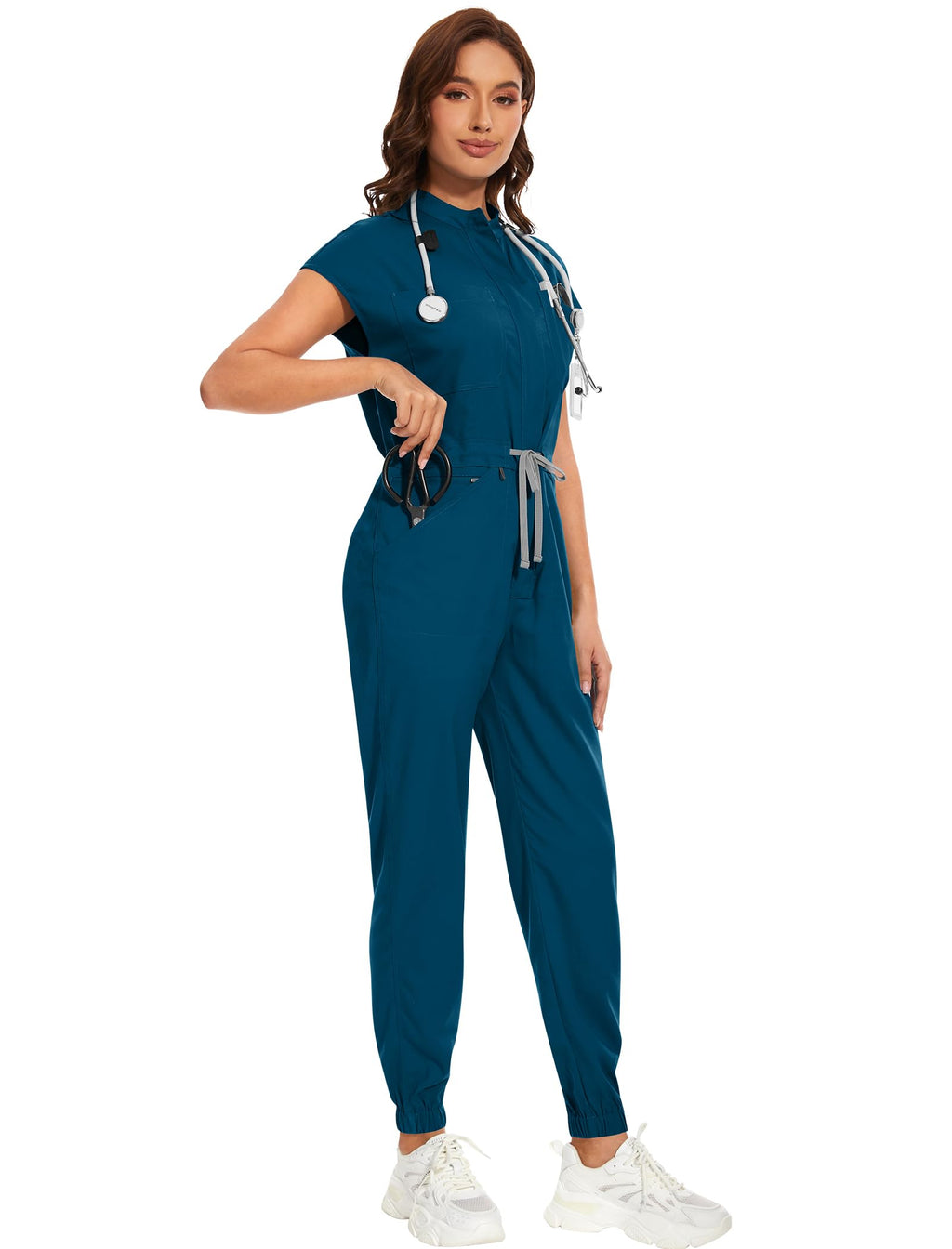 niaahinn Women's Stretch Scrub Jumpsuit - Medical Uniform with Pockets, Breathable Nurse Scrub Set for Hospital, Dental