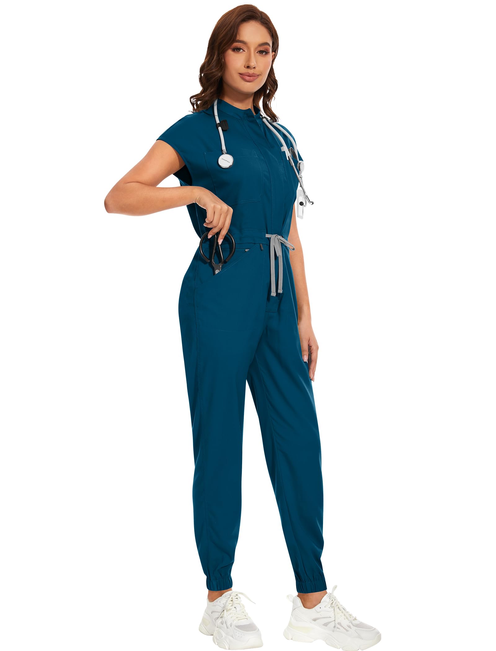 niaahinn Women's Stretch Scrub Jumpsuit - Medical Uniform with Pockets, Breathable Nurse Scrub Set for Hospital, Dental