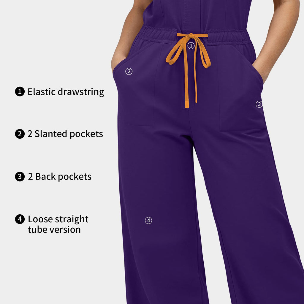 VIAOLI One-Piece Medical Scrub Jumpsuit for Women, Nursing Uniform with Hidden Zipper Front, Elastic Drawstring Waist