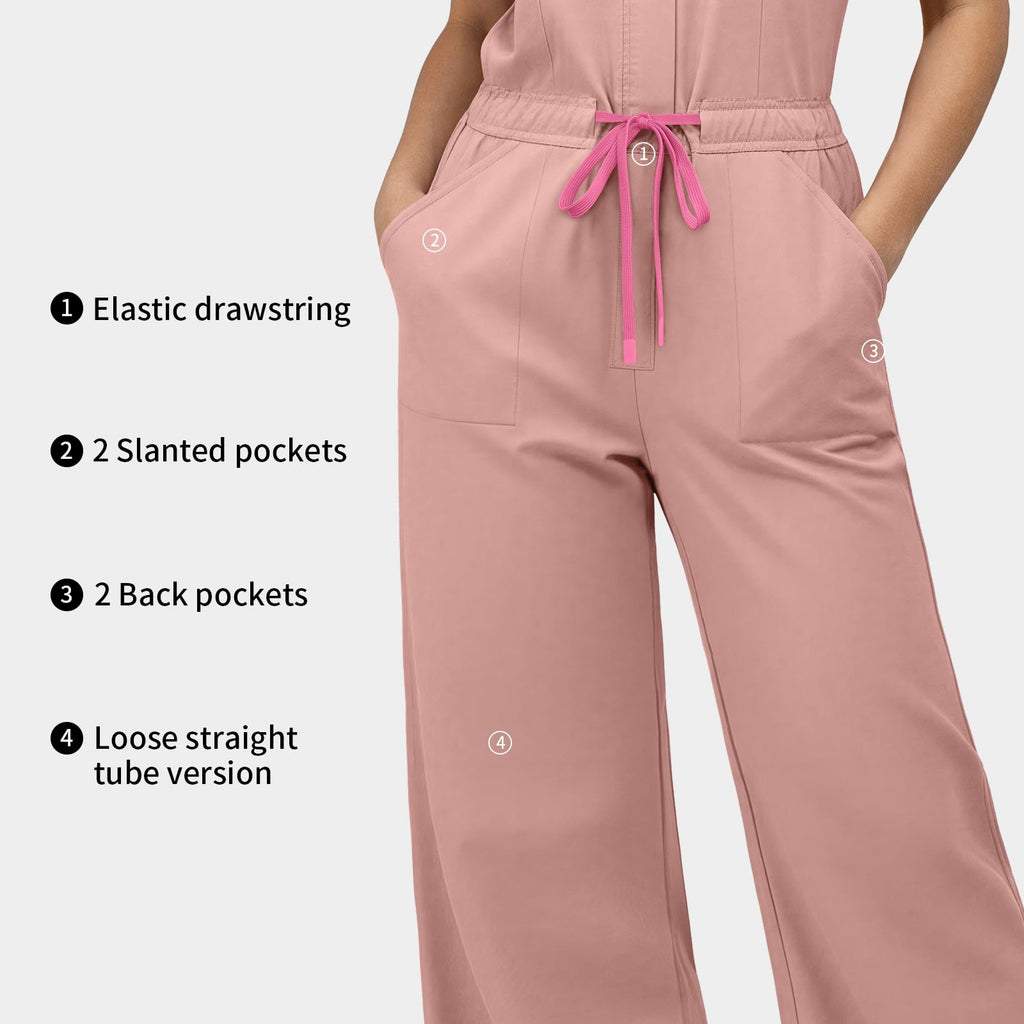 VIAOLI One-Piece Medical Scrub Jumpsuit for Women, Nursing Uniform with Hidden Zipper Front, Elastic Drawstring Waist