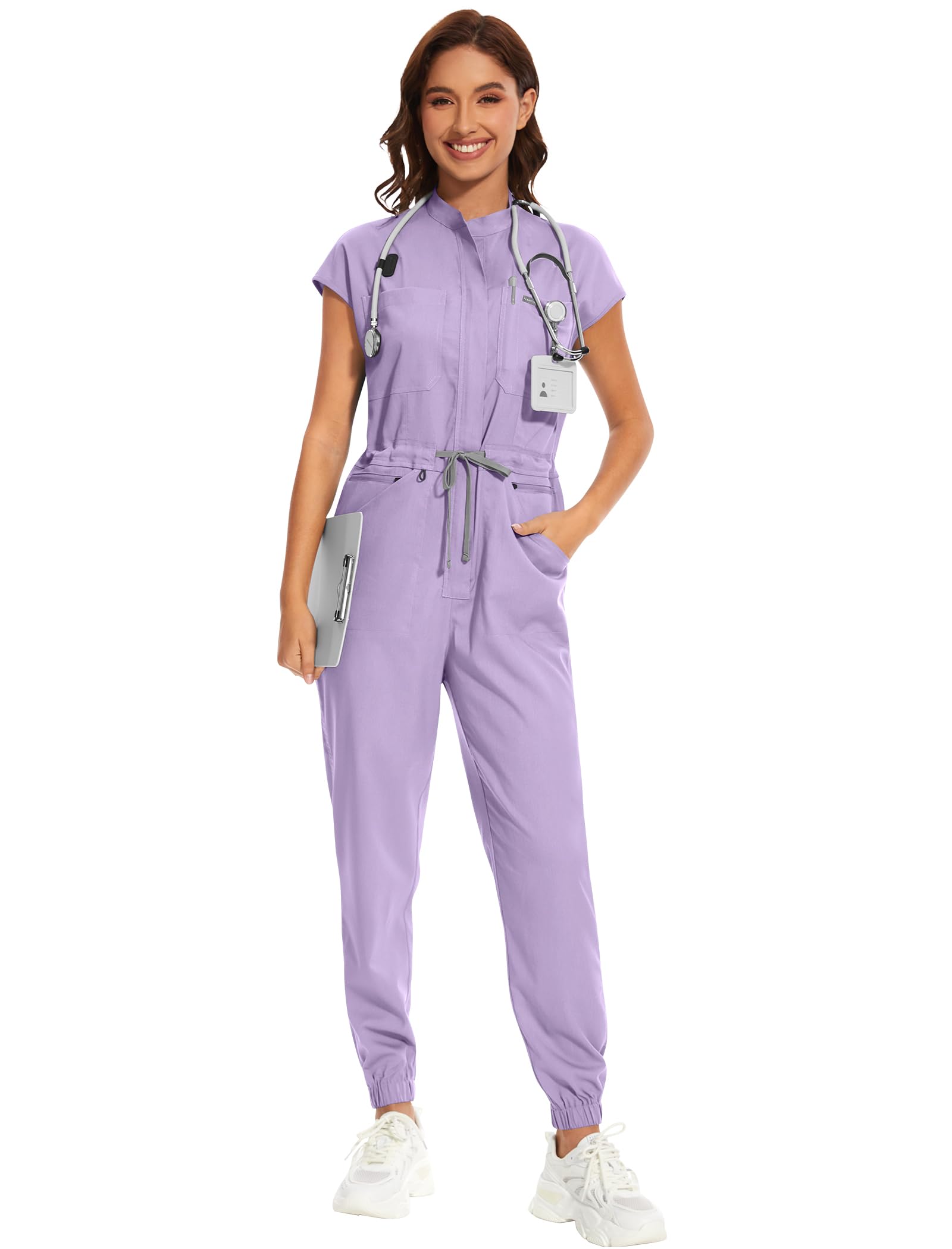 niaahinn Women's Stretch Scrub Jumpsuit - Medical Uniform with Pockets, Breathable Nurse Scrub Set for Hospital, Dental