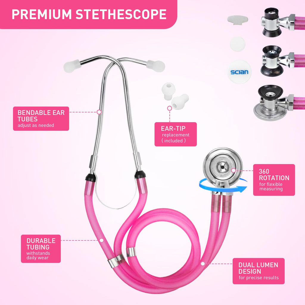 Scian 13 Pcs Stethoscope Case Kits, Supplies Inclued, Perfect Nurse Gift Stethoscope Holder for Nurse Medical Student, Pink Portable First Aid Kit Bag with Medical Scissor, Nurse Accessories for Work