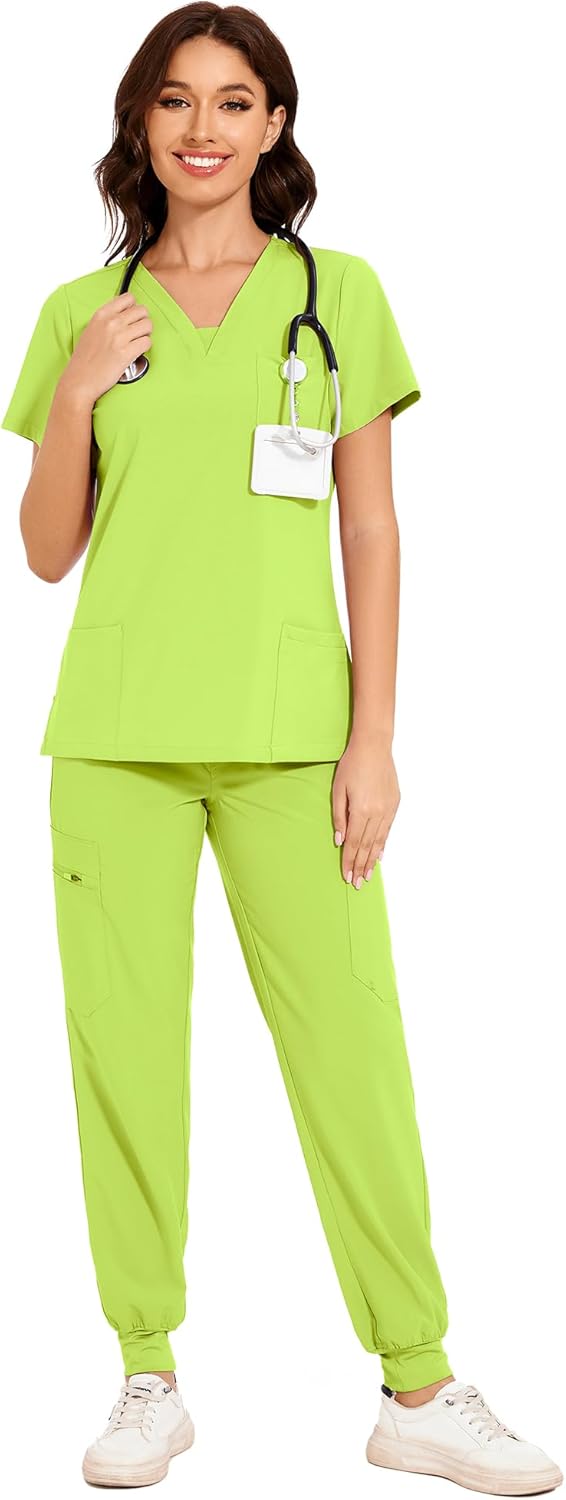 COZYFIT Scrubs for Women - V-Neck Top & Cargo Pants Scrubs Set with 10 Pockets