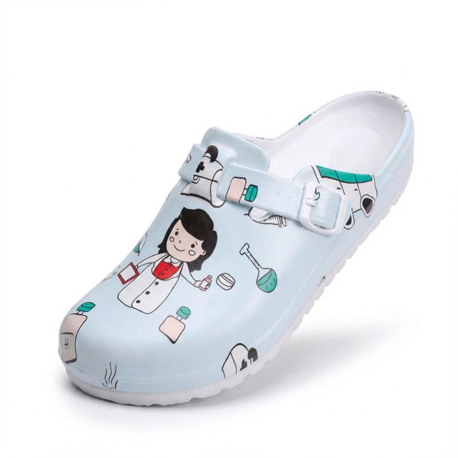 SECHRITE Womens Work Clogs Arch Support Slip-On Mules Slip Resistant Garden Nurse Chef Kitchen Shoes Cushioned Printed Sandals Slippers