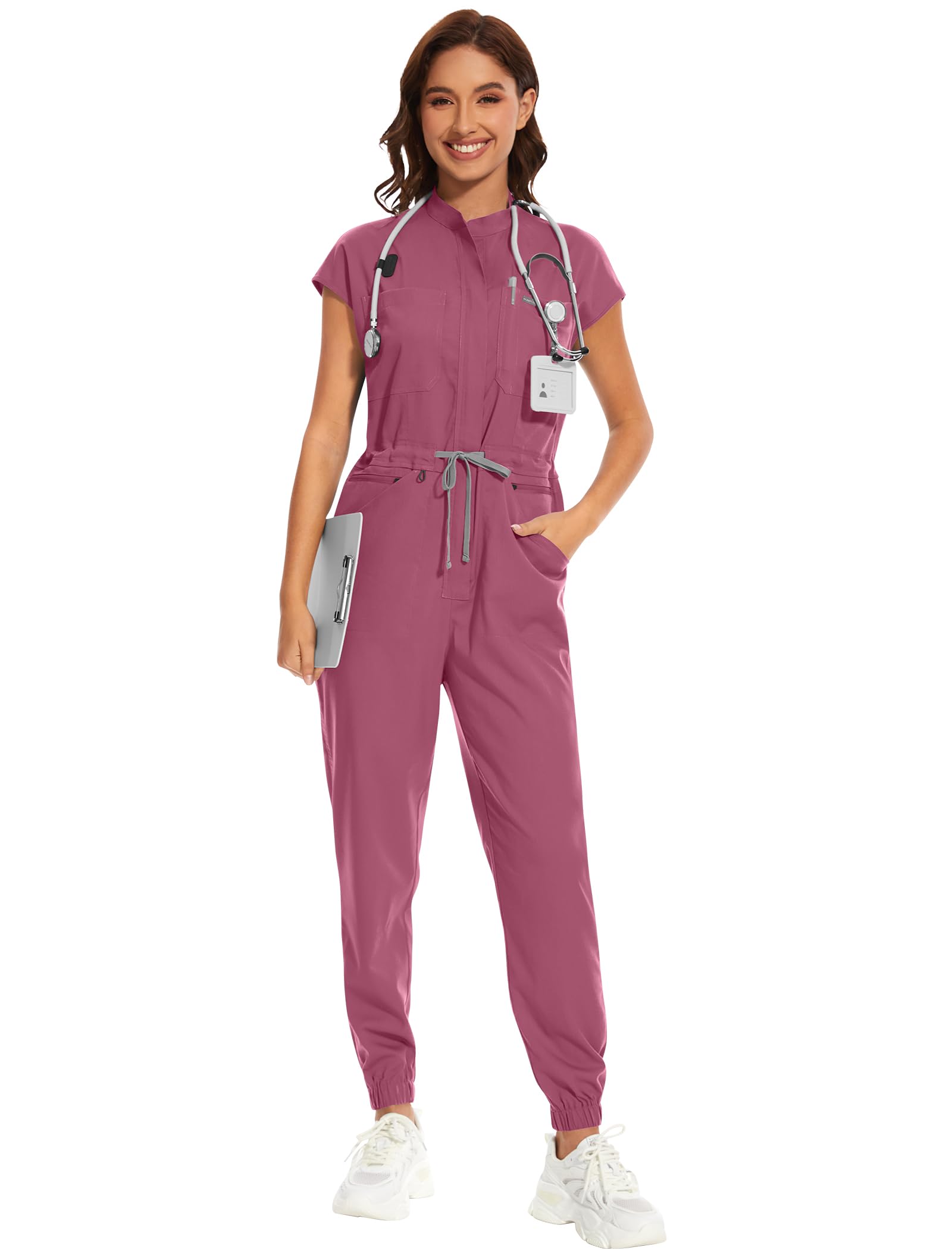 niaahinn Women's Stretch Scrub Jumpsuit - Medical Uniform with Pockets, Breathable Nurse Scrub Set for Hospital, Dental