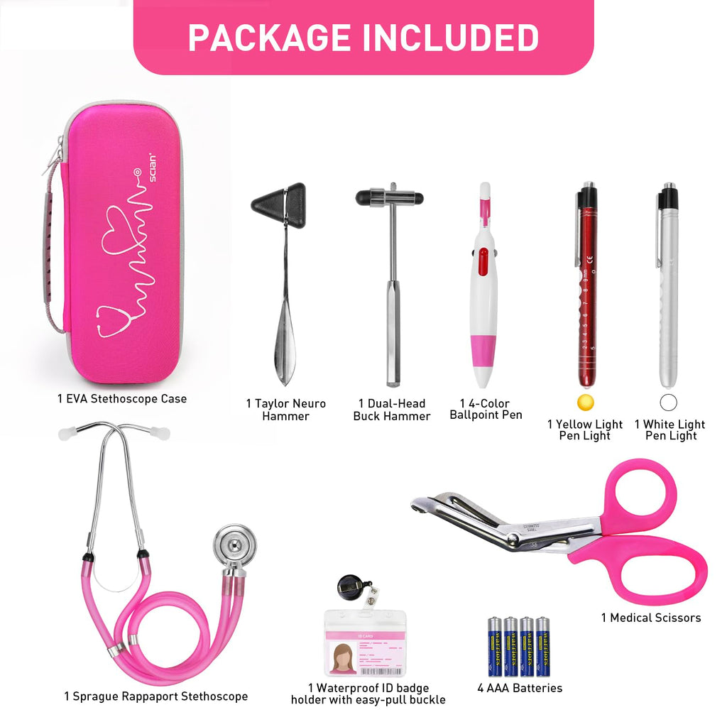 Scian 13 Pcs Stethoscope Case Kits, Supplies Inclued, Perfect Nurse Gift Stethoscope Holder for Nurse Medical Student, Pink Portable First Aid Kit Bag with Medical Scissor, Nurse Accessories for Work