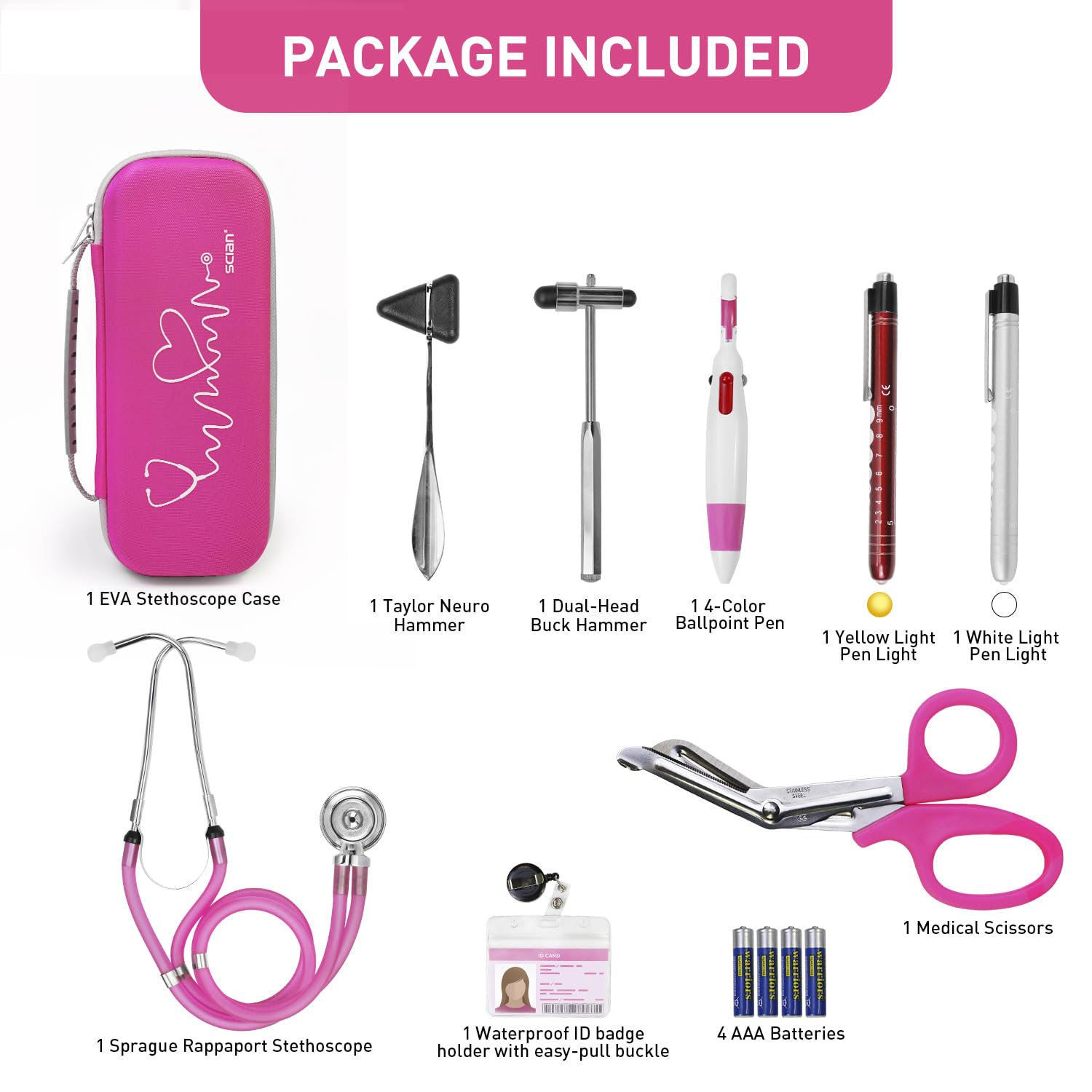 Scian 13 Pcs Stethoscope Case Kits, Supplies Inclued, Perfect Nurse Gift Stethoscope Holder for Nurse Medical Student, Pink Portable First Aid Kit Bag with Medical Scissor, Nurse Accessories for Work