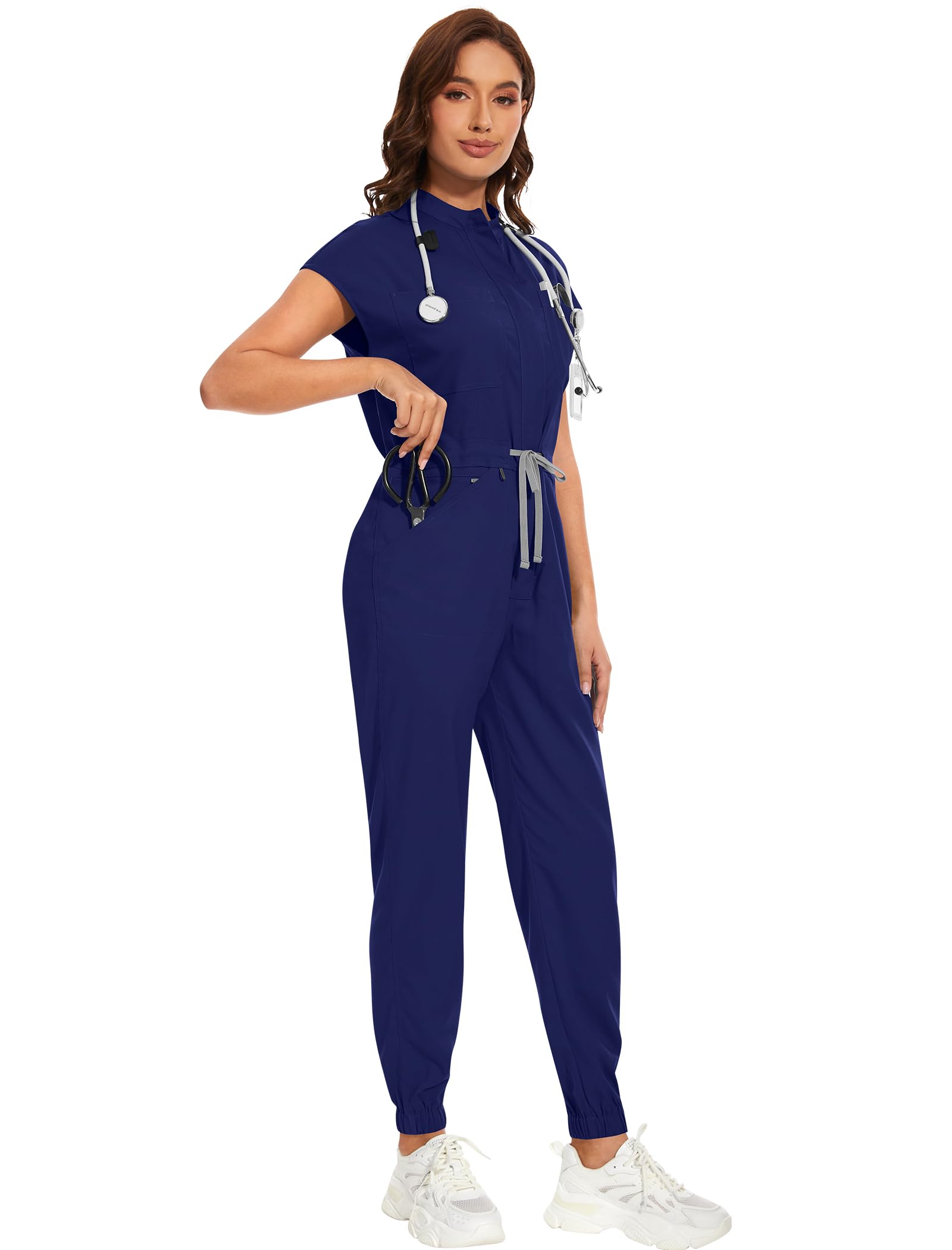 niaahinn Women's Stretch Scrub Jumpsuit - Medical Uniform with Pockets, Breathable Nurse Scrub Set for Hospital, Dental