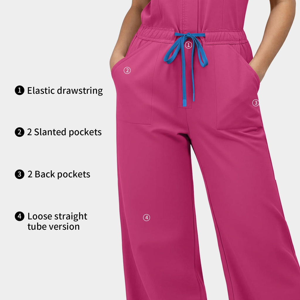 VIAOLI One-Piece Medical Scrub Jumpsuit for Women, Nursing Uniform with Hidden Zipper Front, Elastic Drawstring Waist