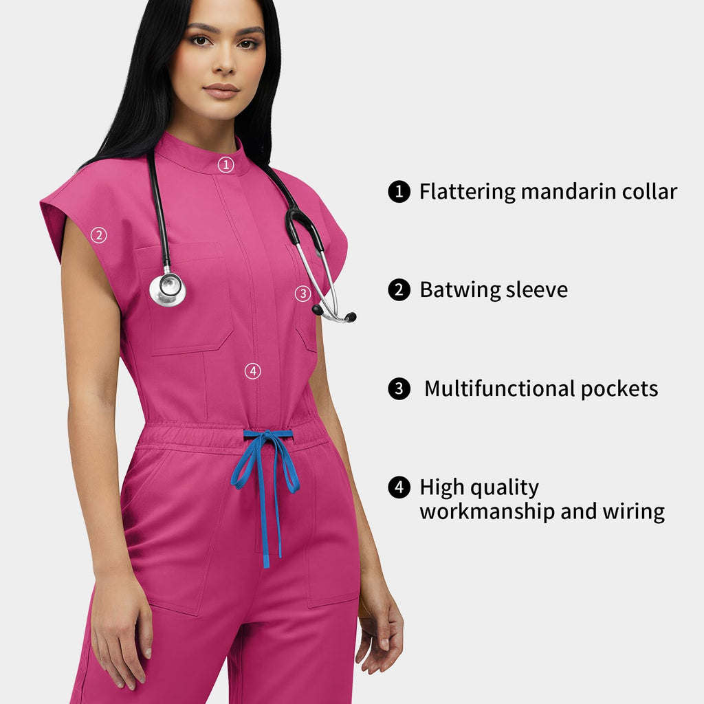 VIAOLI One-Piece Medical Scrub Jumpsuit for Women, Nursing Uniform with Hidden Zipper Front, Elastic Drawstring Waist