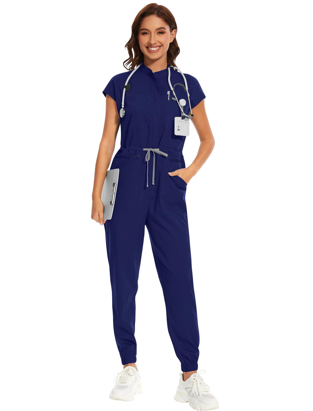 niaahinn Women's Stretch Scrub Jumpsuit - Medical Uniform with Pockets, Breathable Nurse Scrub Set for Hospital, Dental