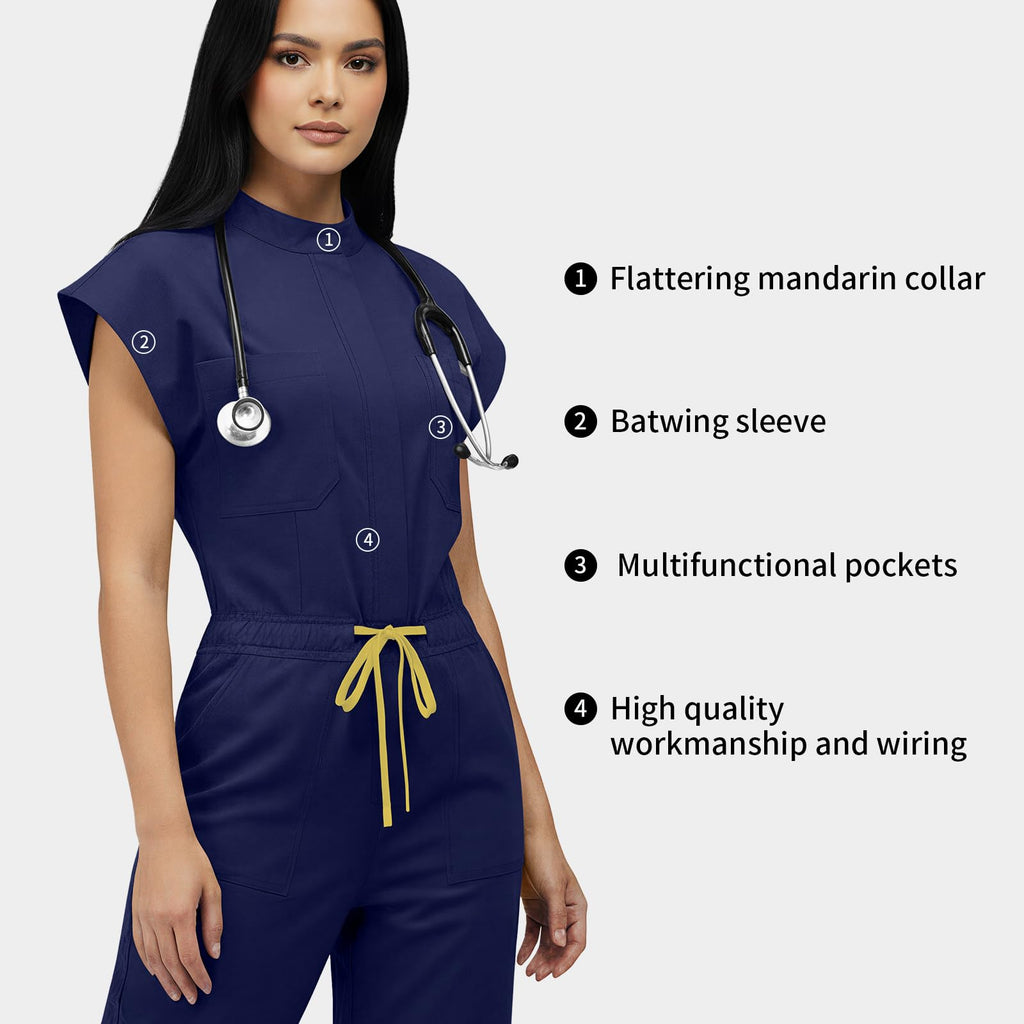 VIAOLI One-Piece Medical Scrub Jumpsuit for Women, Nursing Uniform with Hidden Zipper Front, Elastic Drawstring Waist