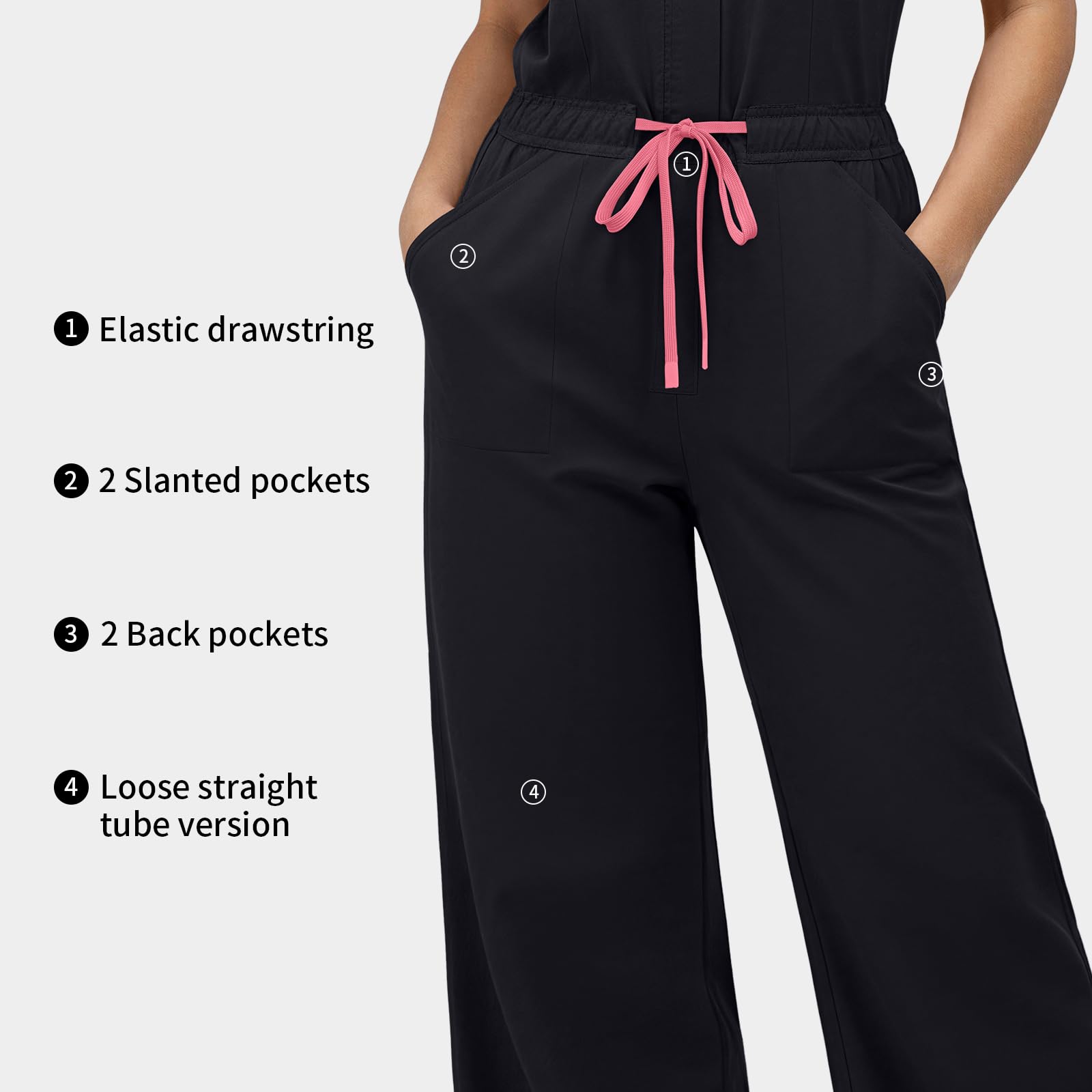 VIAOLI One-Piece Medical Scrub Jumpsuit for Women, Nursing Uniform with Hidden Zipper Front, Elastic Drawstring Waist