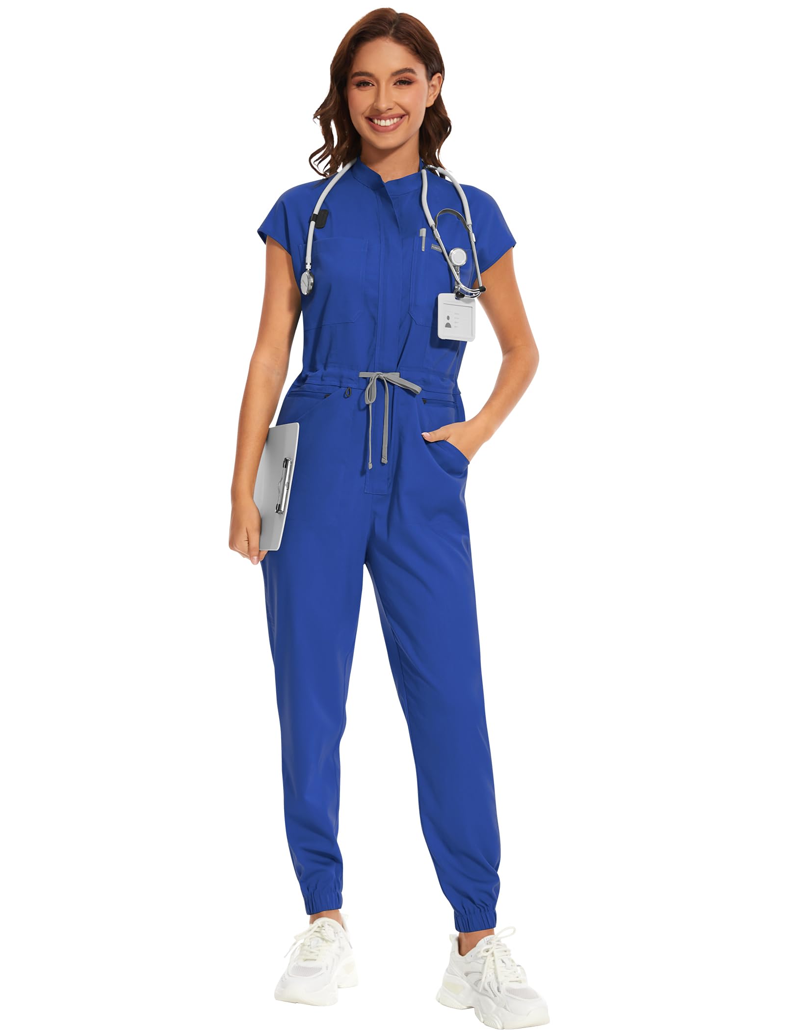 niaahinn Women's Stretch Scrub Jumpsuit - Medical Uniform with Pockets, Breathable Nurse Scrub Set for Hospital, Dental
