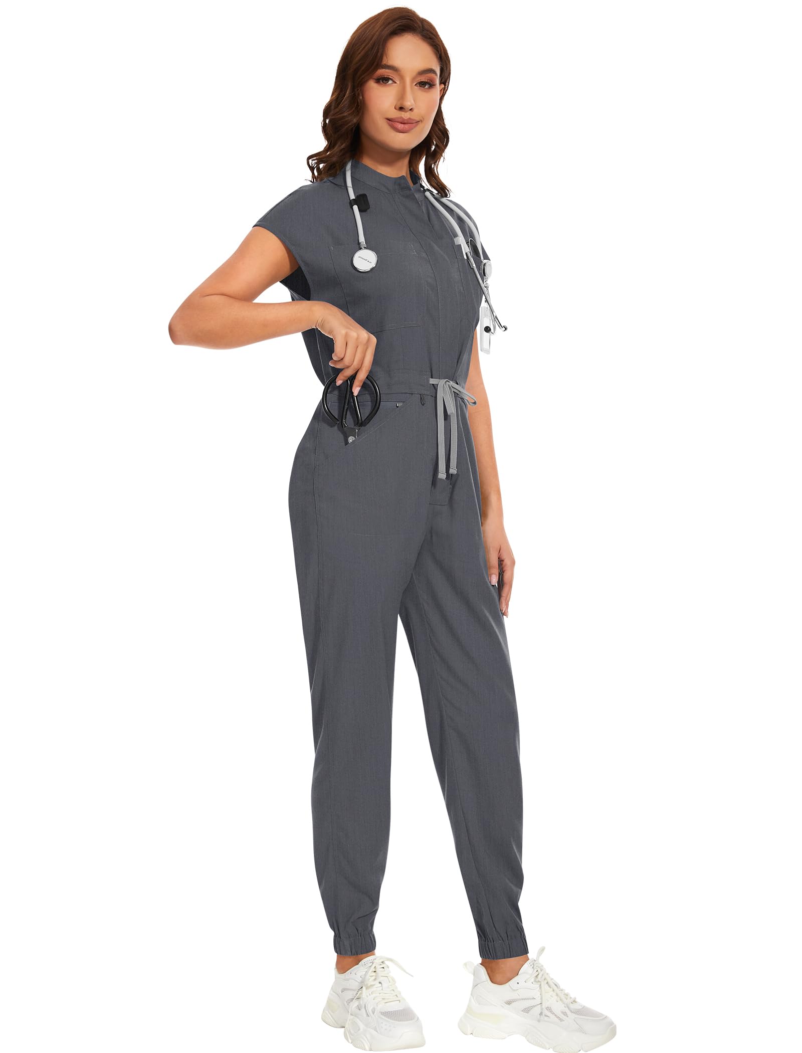 niaahinn Women's Stretch Scrub Jumpsuit - Medical Uniform with Pockets, Breathable Nurse Scrub Set for Hospital, Dental