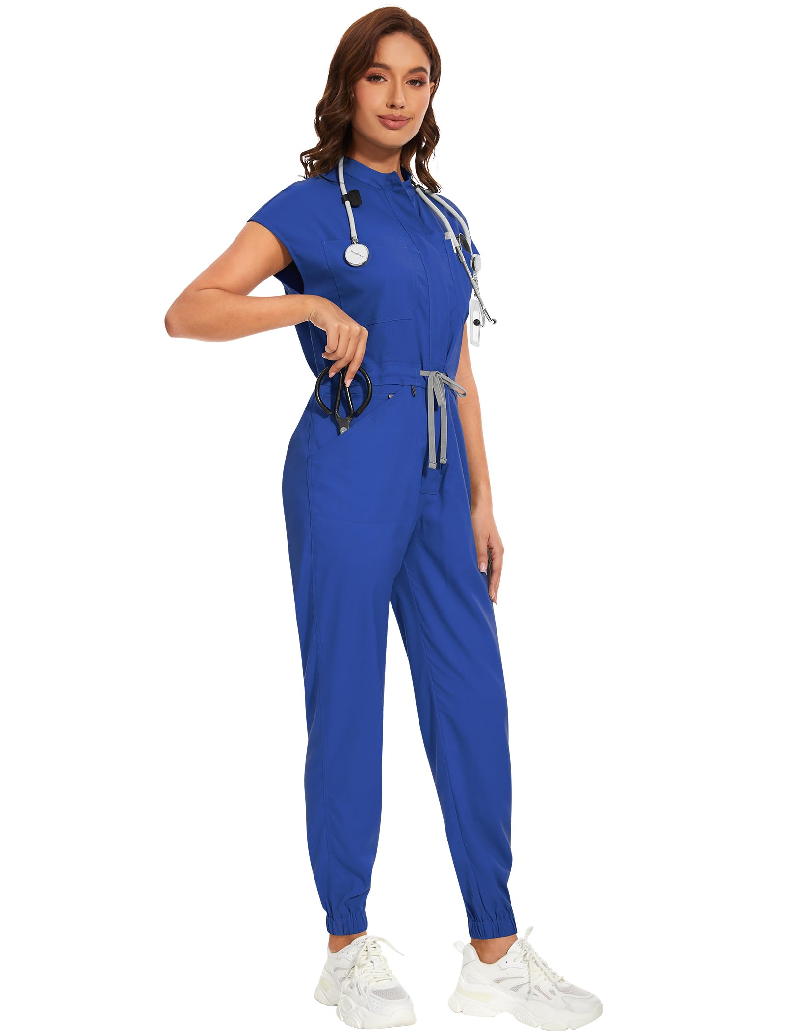 niaahinn Women's Stretch Scrub Jumpsuit - Medical Uniform with Pockets, Breathable Nurse Scrub Set for Hospital, Dental