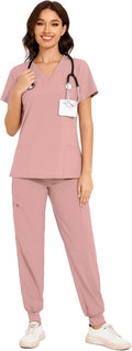 COZYFIT Scrubs for Women - V-Neck Top & Cargo Pants Scrubs Set with 10 Pockets