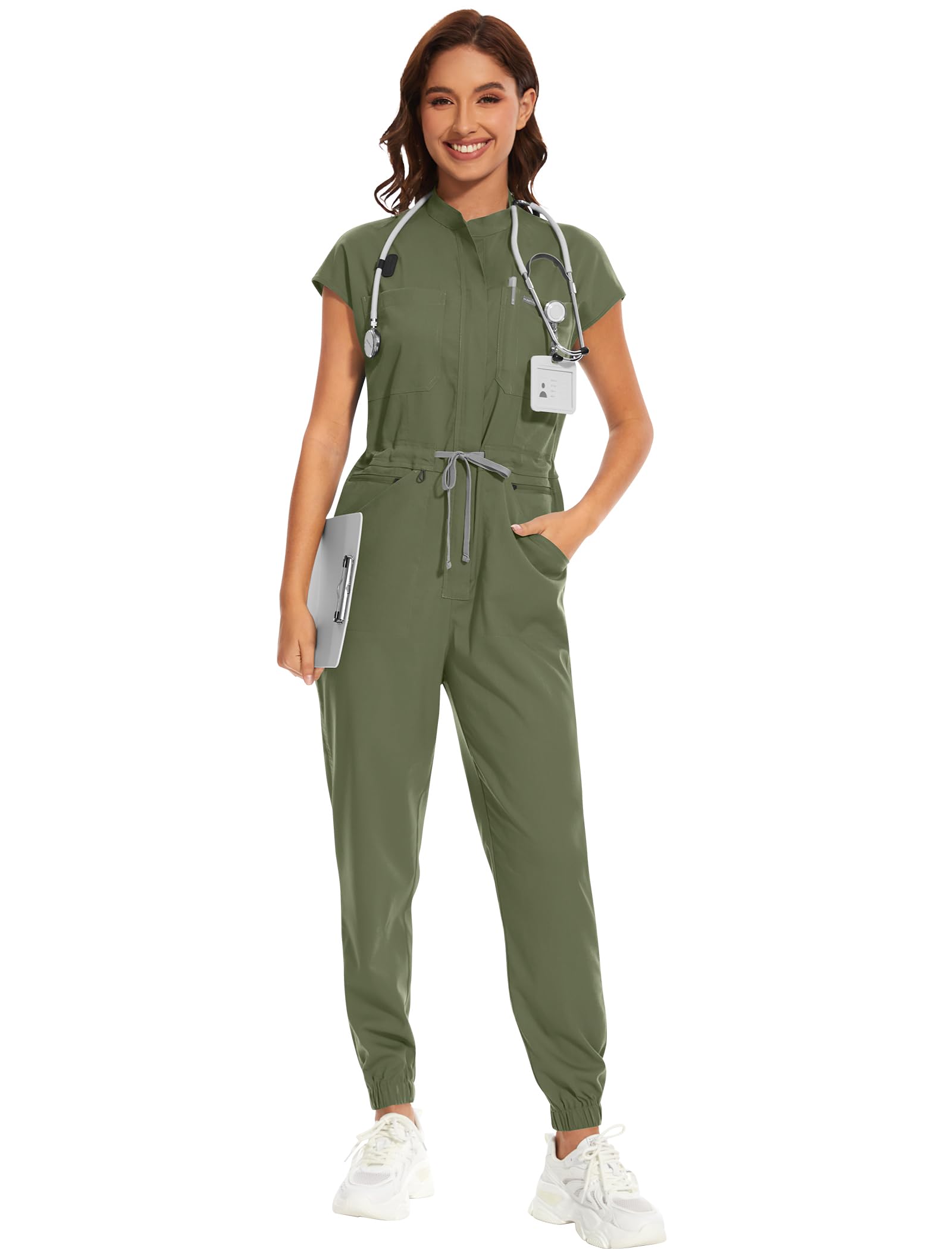 niaahinn Women's Stretch Scrub Jumpsuit - Medical Uniform with Pockets, Breathable Nurse Scrub Set for Hospital, Dental