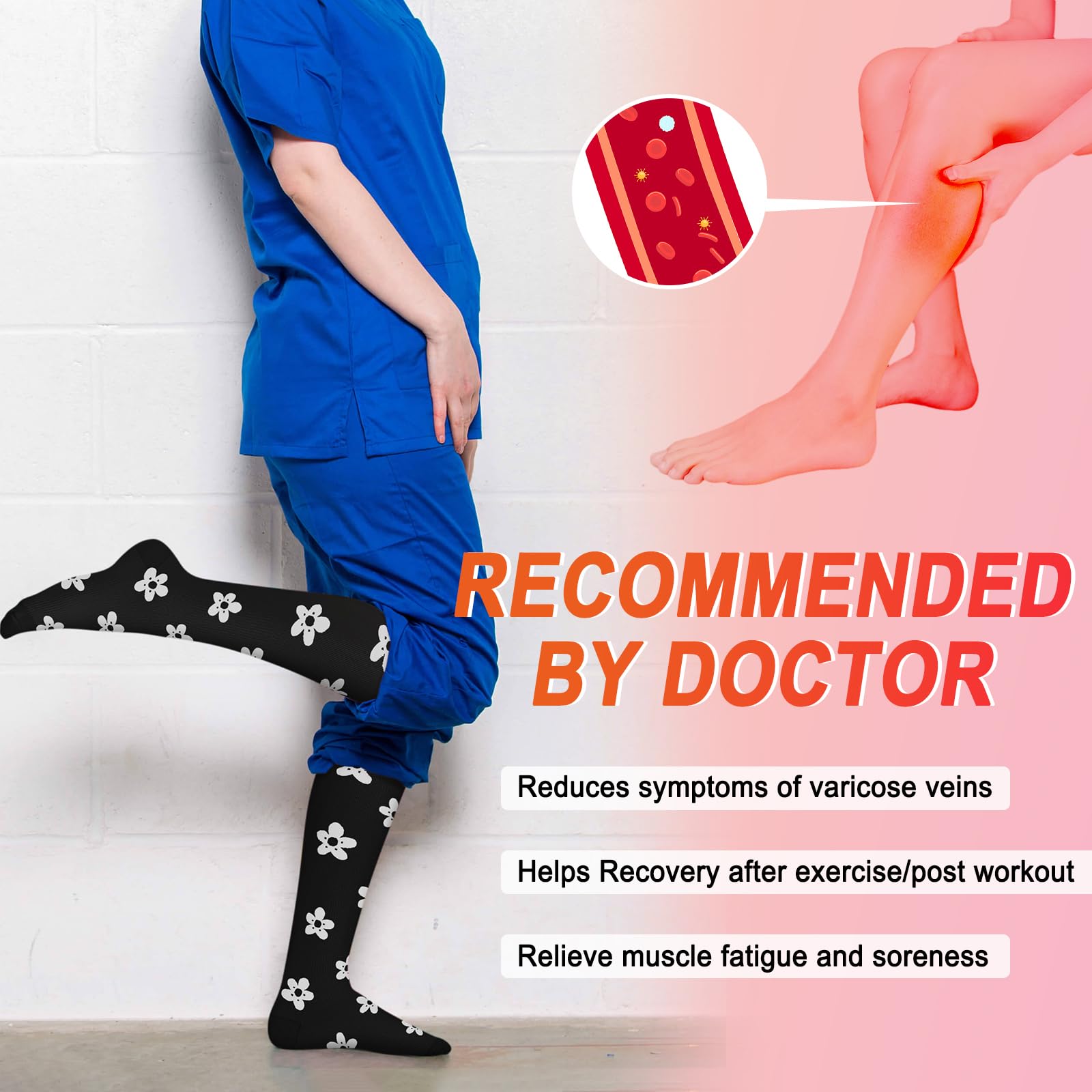 4 Pairs Compression Socks for Women Circulation-Best Support for Nurses,Running,Athletic,Travel