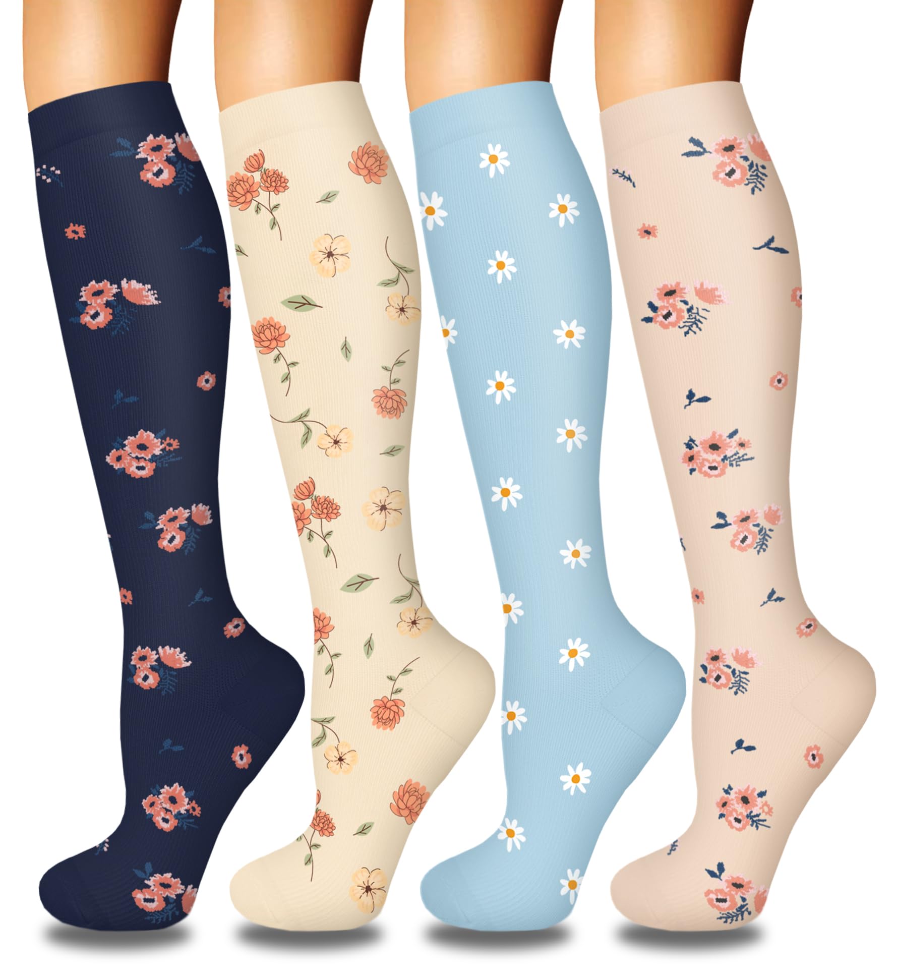 4 Pairs Compression Socks for Women Circulation-Best Support for Nurses,Running,Athletic,Travel