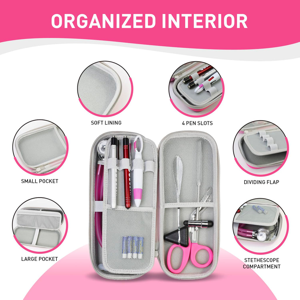 Scian 13 Pcs Stethoscope Case Kits, Supplies Inclued, Perfect Nurse Gift Stethoscope Holder for Nurse Medical Student, Pink Portable First Aid Kit Bag with Medical Scissor, Nurse Accessories for Work