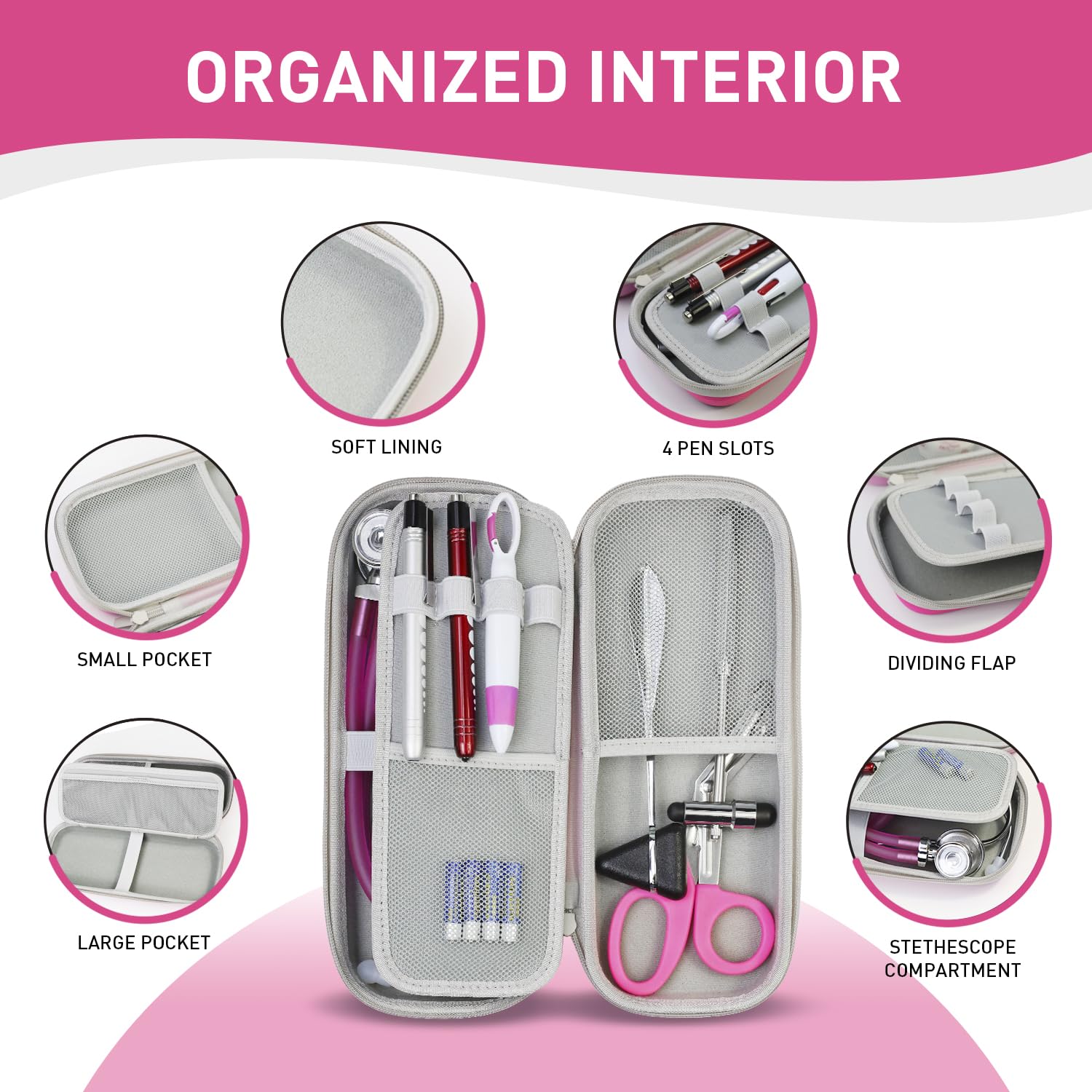 Scian 13 Pcs Stethoscope Case Kits, Supplies Inclued, Perfect Nurse Gift Stethoscope Holder for Nurse Medical Student, Pink Portable First Aid Kit Bag with Medical Scissor, Nurse Accessories for Work