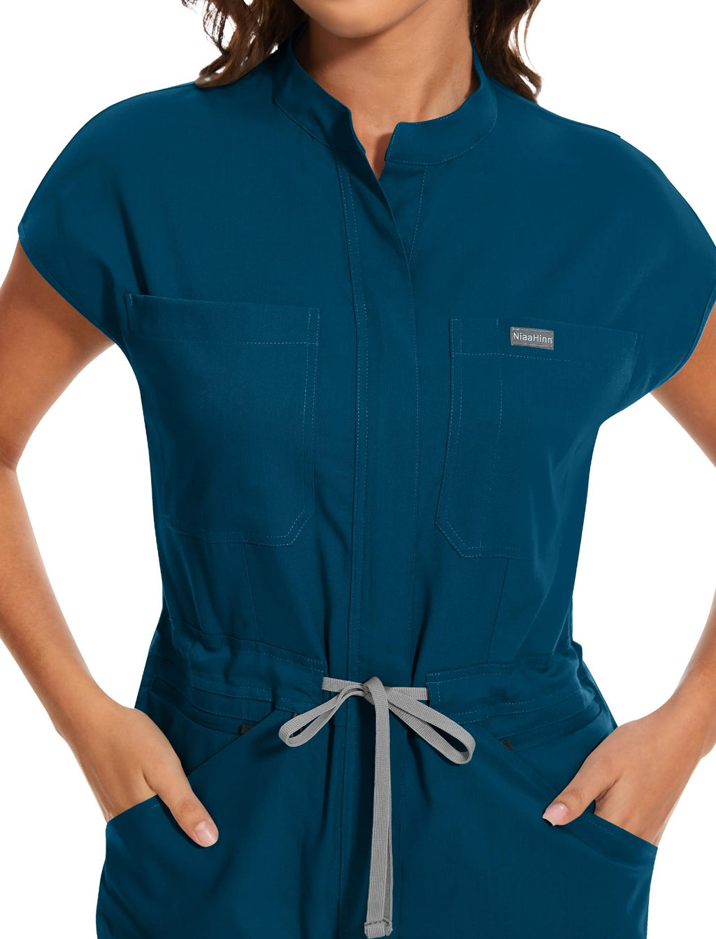 niaahinn Women's Stretch Scrub Jumpsuit - Medical Uniform with Pockets, Breathable Nurse Scrub Set for Hospital, Dental