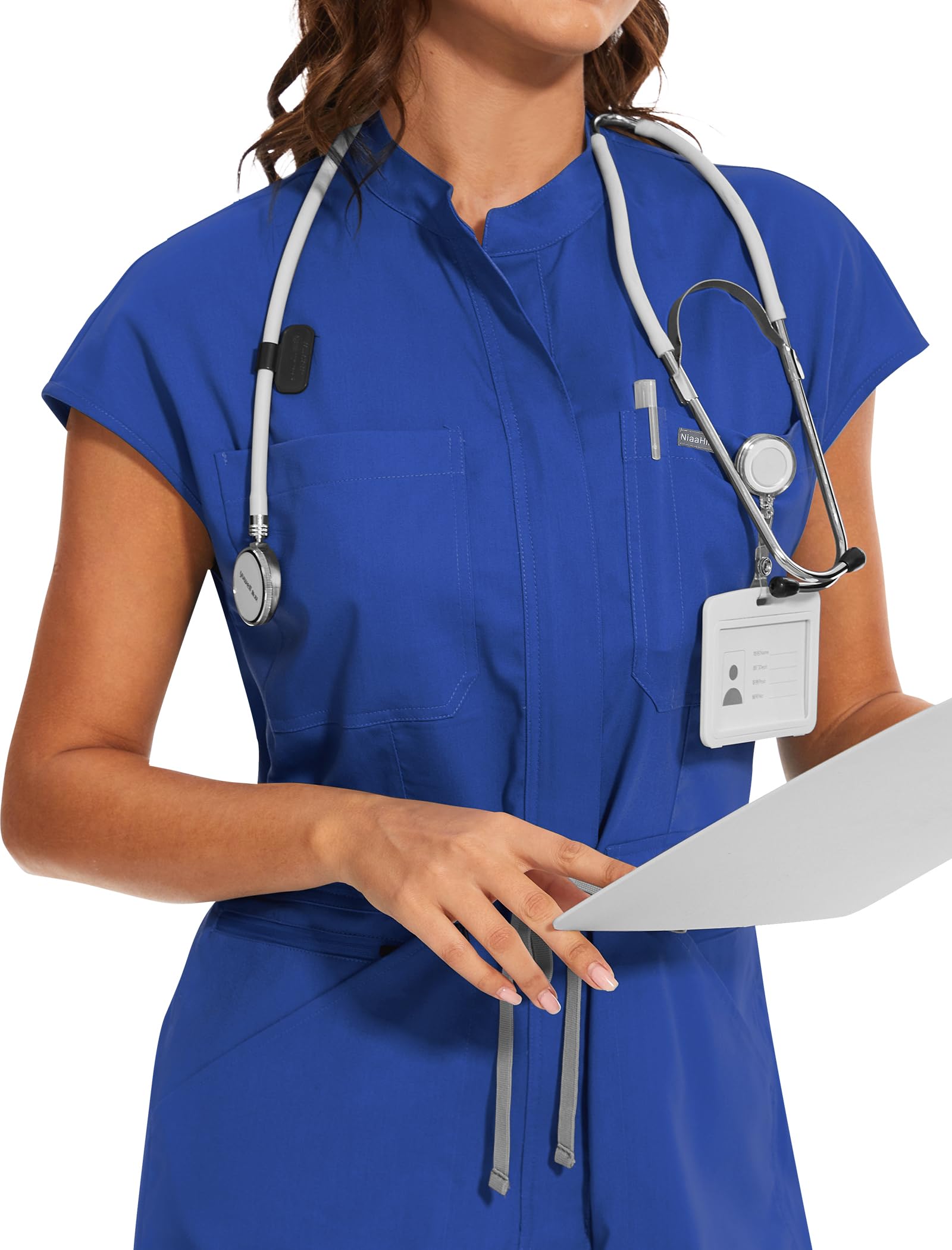 niaahinn Women's Stretch Scrub Jumpsuit - Medical Uniform with Pockets, Breathable Nurse Scrub Set for Hospital, Dental