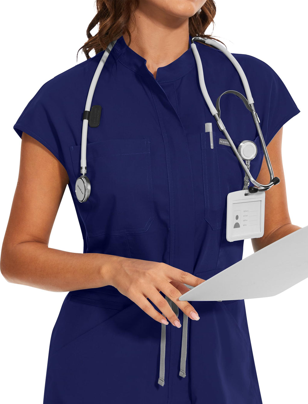 niaahinn Women's Stretch Scrub Jumpsuit - Medical Uniform with Pockets, Breathable Nurse Scrub Set for Hospital, Dental