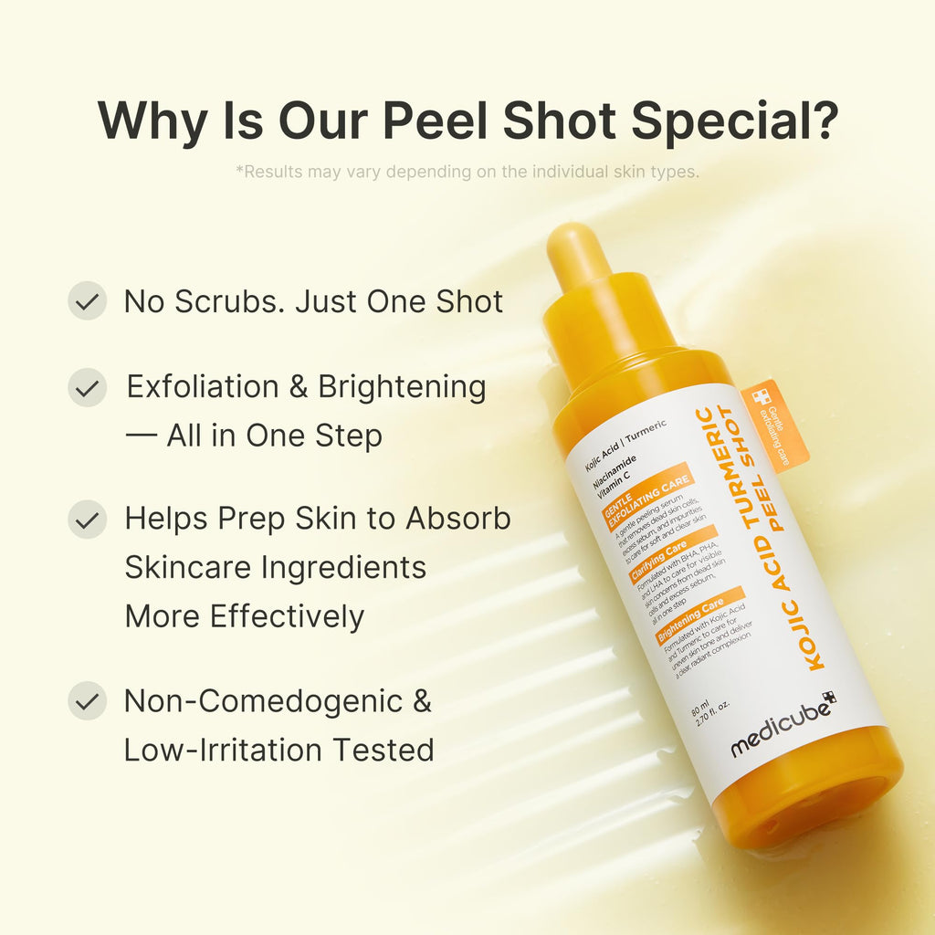 medicube Peel Shot with Kojic Acid Turmeric | Reset in One Step | Gentle Exfoliating Serum with BHA, LHA, PHA for Dead Skin Cells, Blackheads, Excess Sebum | For Dull, Rough, Troubled Skin | 2.7 fl.oz