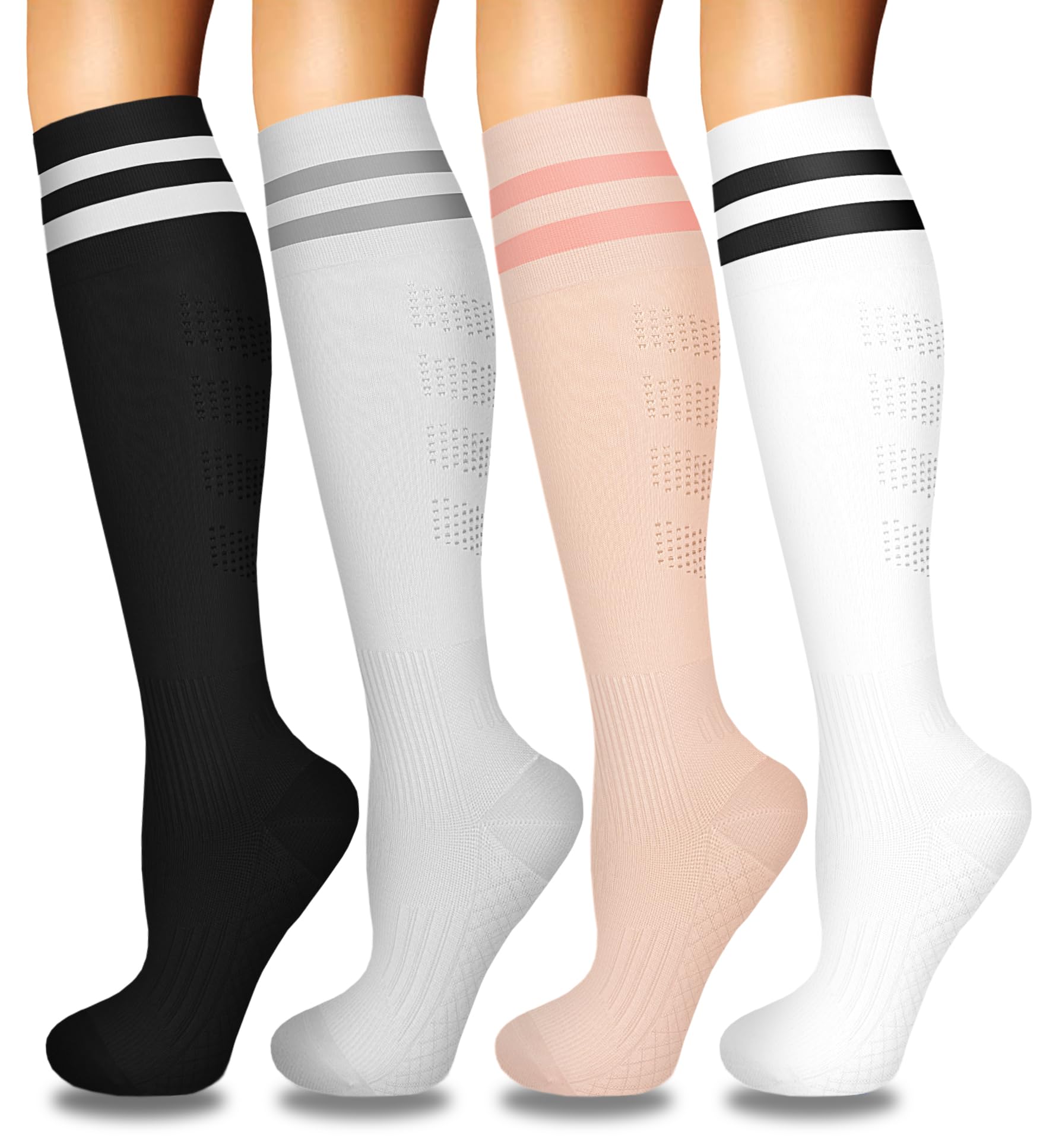 4 Pairs Compression Socks for Women Circulation-Best Support for Nurses,Running,Athletic,Travel