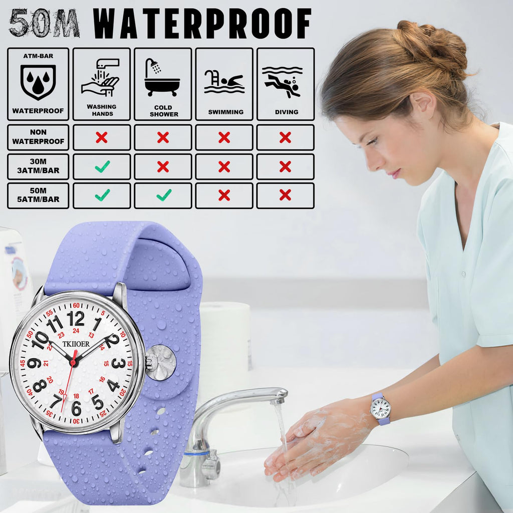TKIIOER Nurse Watch for Nurse Medical Professionals Students Women Men, 50M Waterproof 12/24 Hour Military Time Luminous Easy Read Dial, Second Hand Watch for Nursing