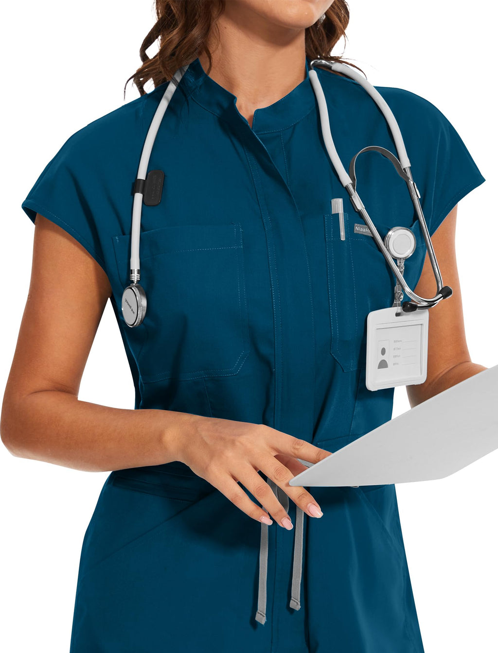 niaahinn Women's Stretch Scrub Jumpsuit - Medical Uniform with Pockets, Breathable Nurse Scrub Set for Hospital, Dental