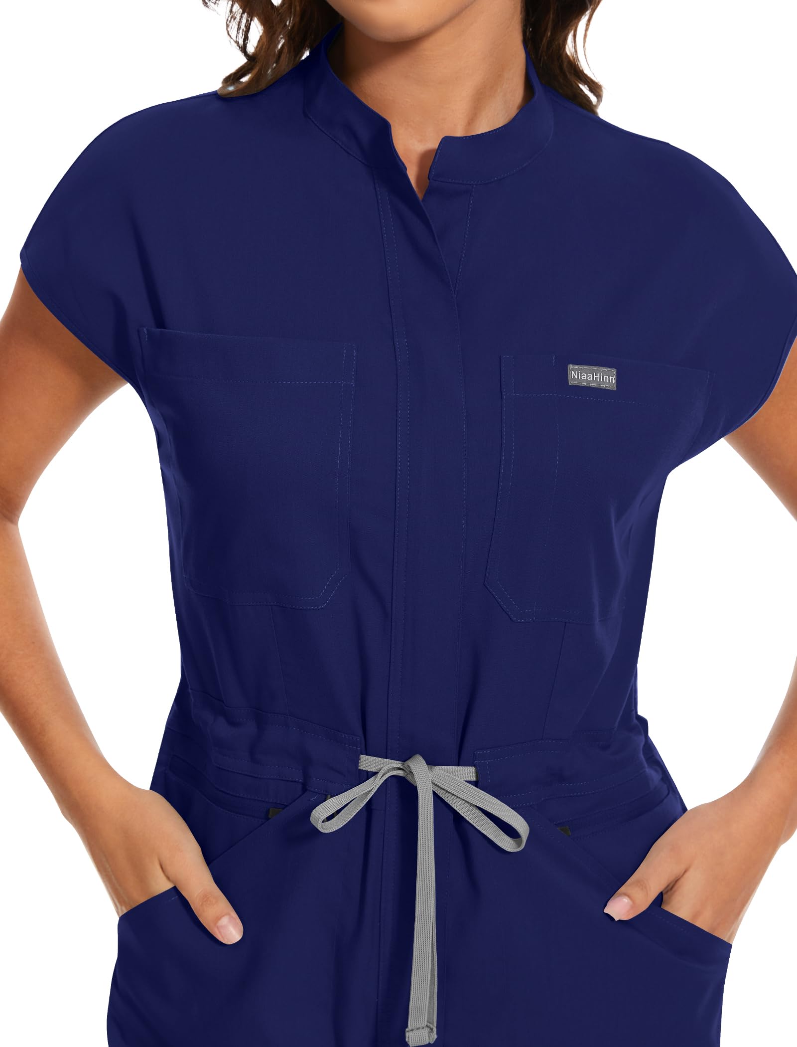 niaahinn Women's Stretch Scrub Jumpsuit - Medical Uniform with Pockets, Breathable Nurse Scrub Set for Hospital, Dental