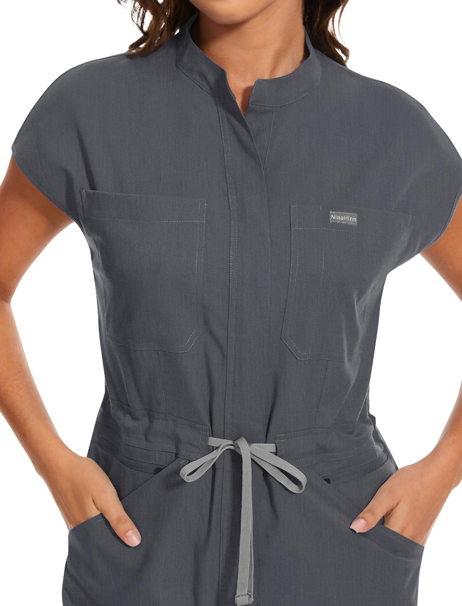 niaahinn Women's Stretch Scrub Jumpsuit - Medical Uniform with Pockets, Breathable Nurse Scrub Set for Hospital, Dental