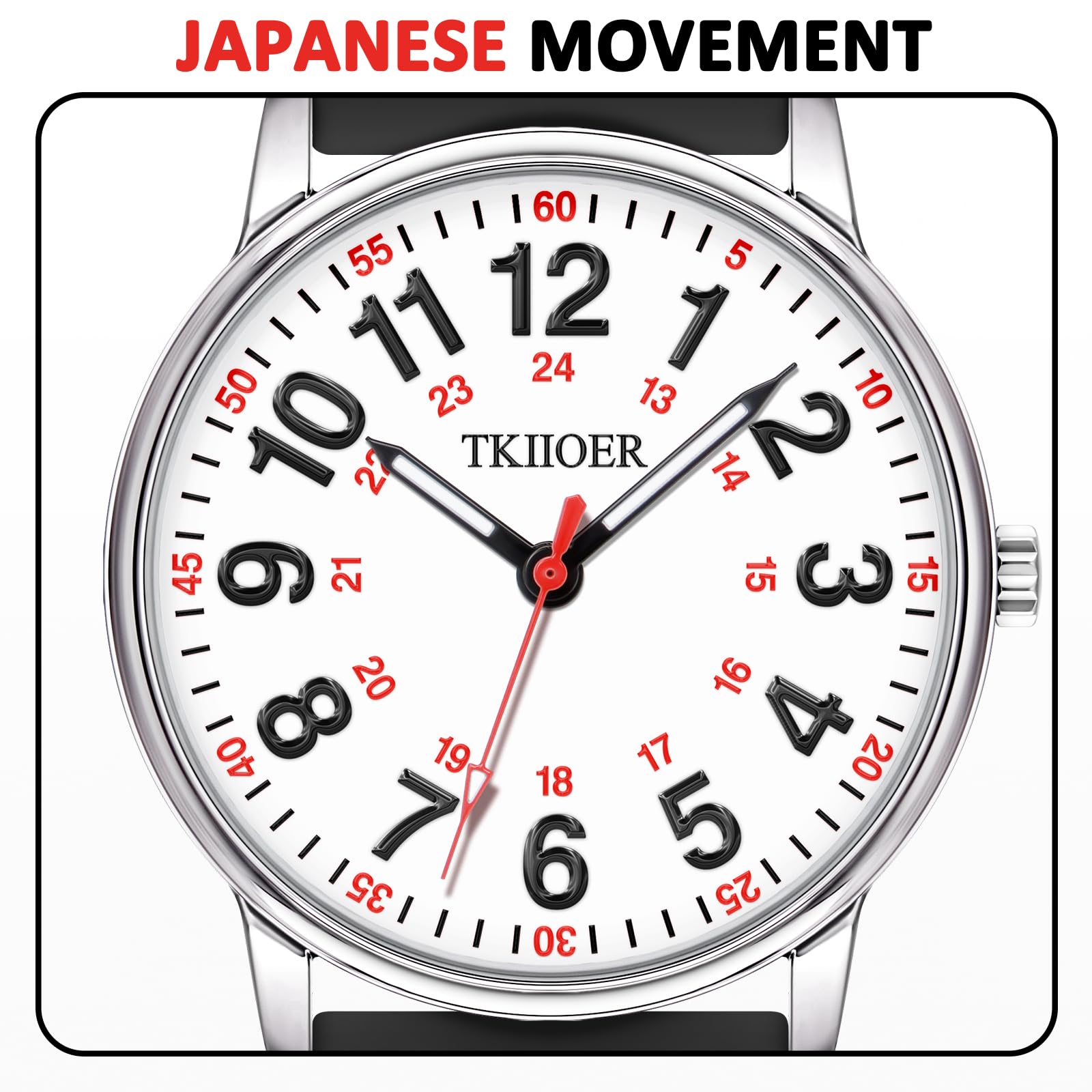 TKIIOER Nurse Watch for Nurse Medical Professionals Students Women Men, 50M Waterproof 12/24 Hour Military Time Luminous Easy Read Dial, Second Hand Watch for Nursing