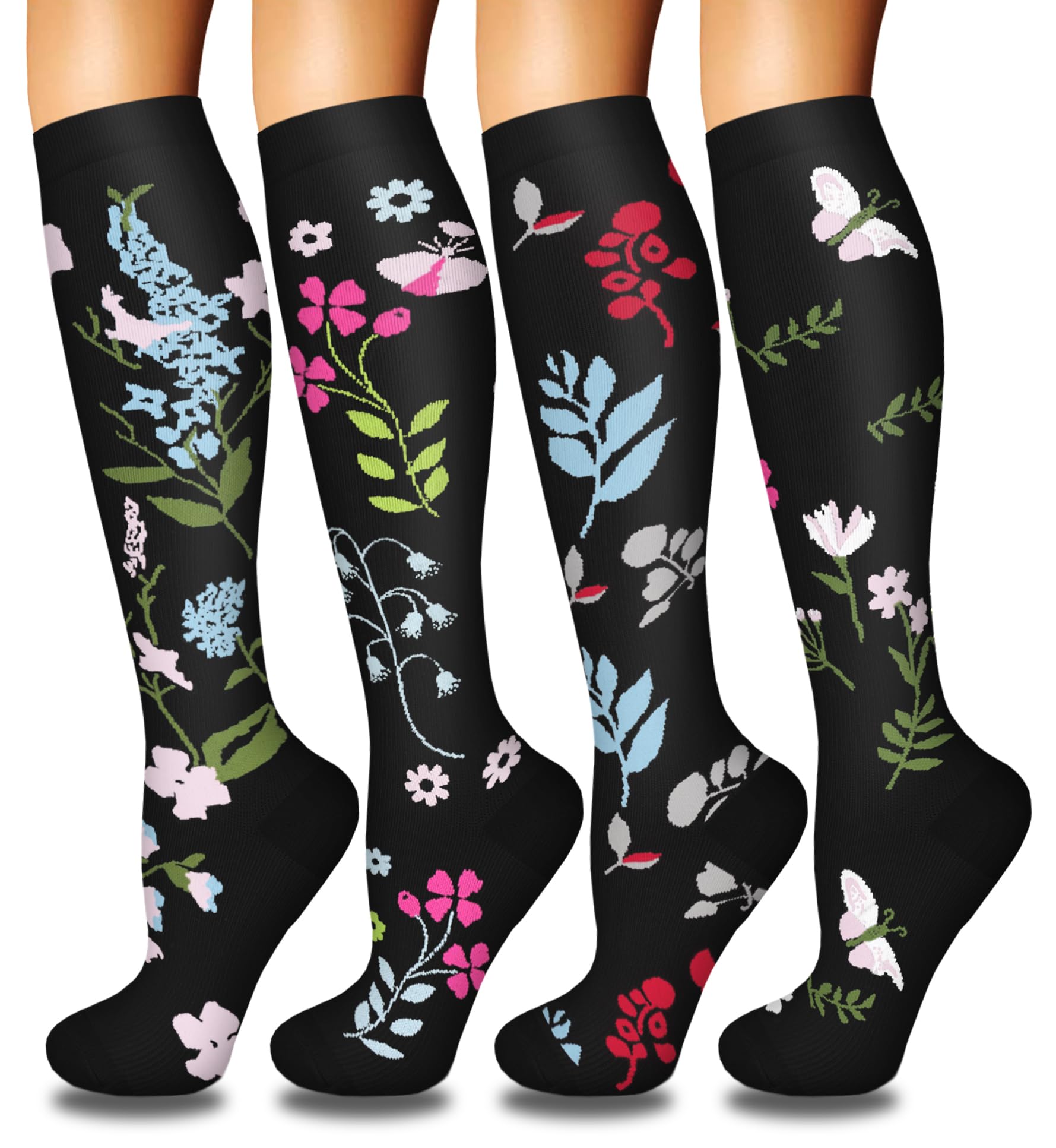 4 Pairs Compression Socks for Women Circulation-Best Support for Nurses,Running,Athletic,Travel