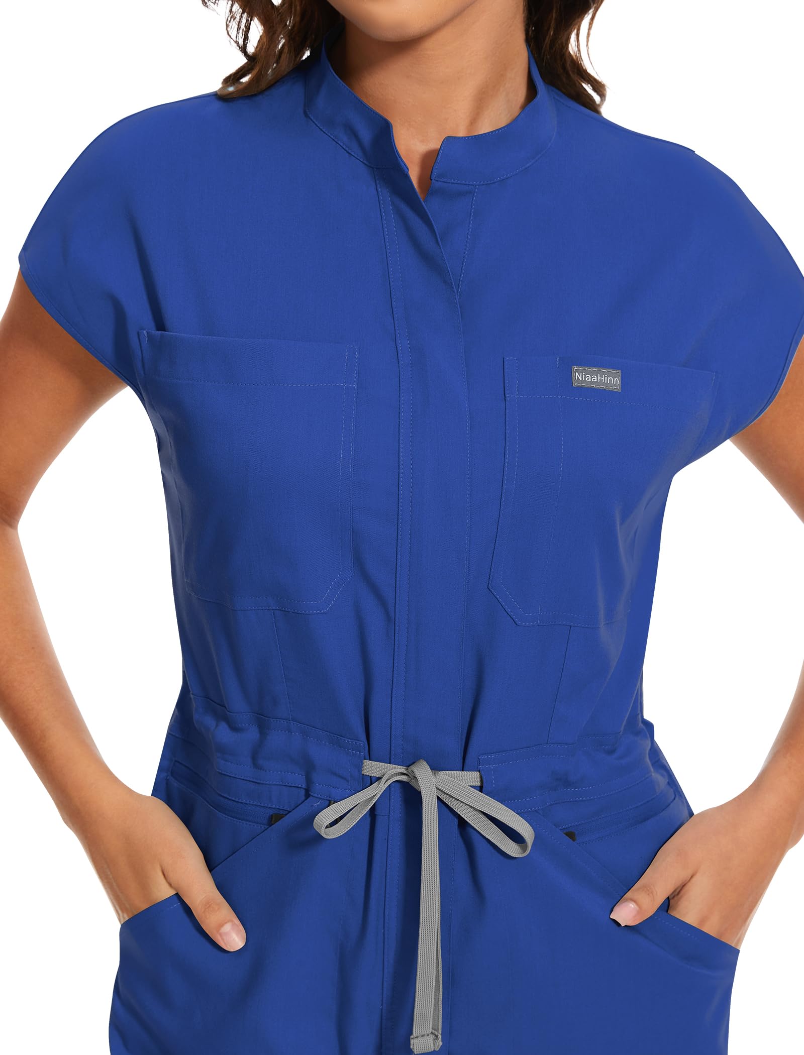 niaahinn Women's Stretch Scrub Jumpsuit - Medical Uniform with Pockets, Breathable Nurse Scrub Set for Hospital, Dental