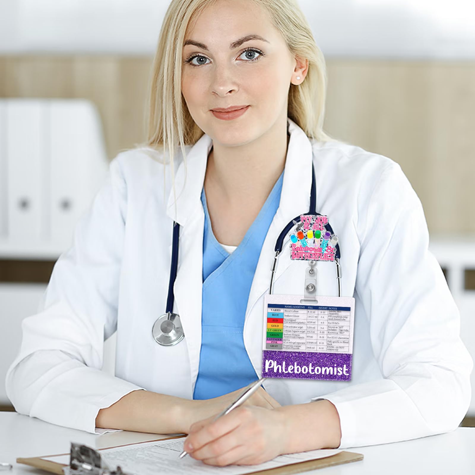 Plifal Medical Assistant Phlebotomist Badge Buddy with Order of Blood Draw Reference Card - Phlebotomy MA Nurse Essentials Accessories for Hospital, Colors Horizontal Flash Card Cheat Sheet