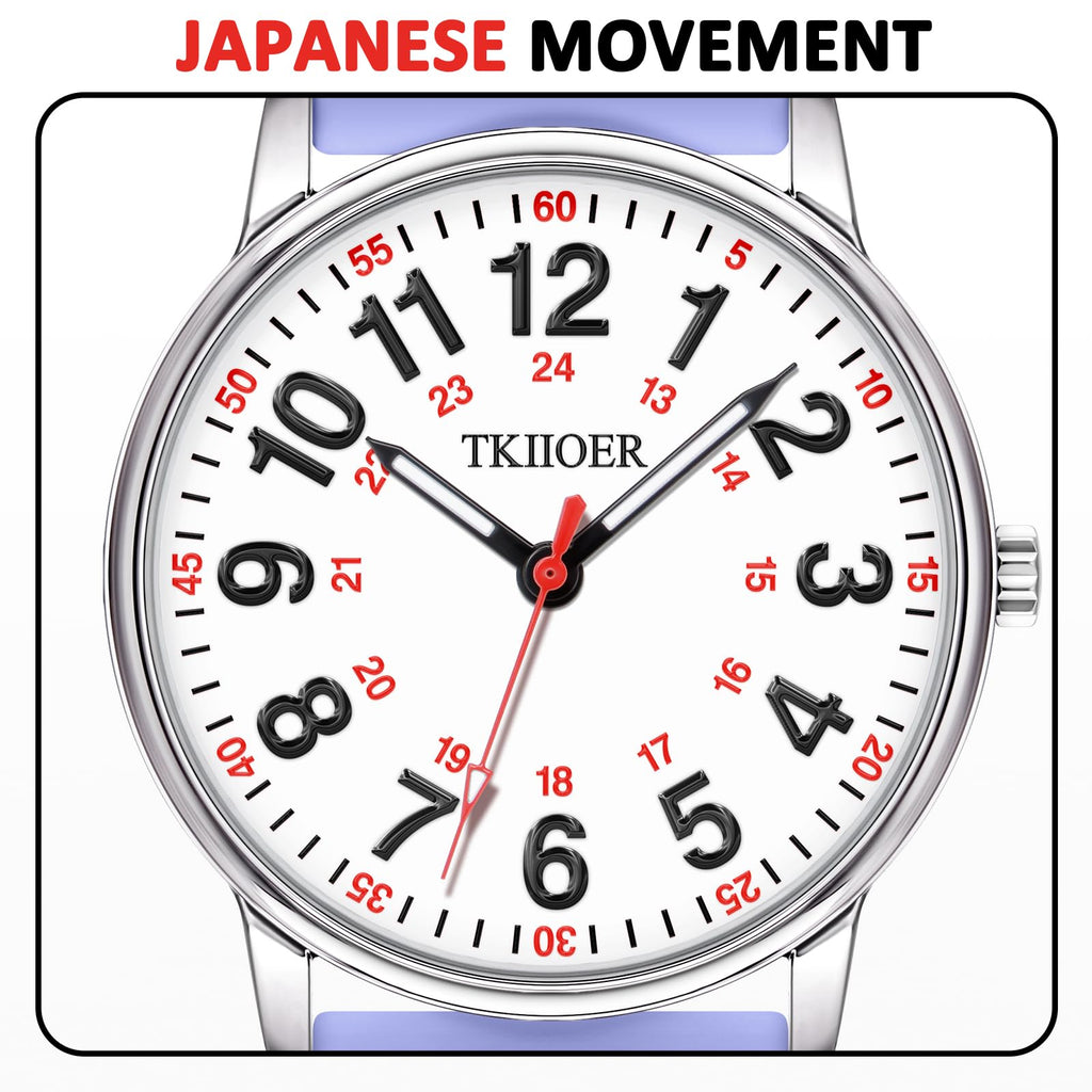TKIIOER Nurse Watch for Nurse Medical Professionals Students Women Men, 50M Waterproof 12/24 Hour Military Time Luminous Easy Read Dial, Second Hand Watch for Nursing