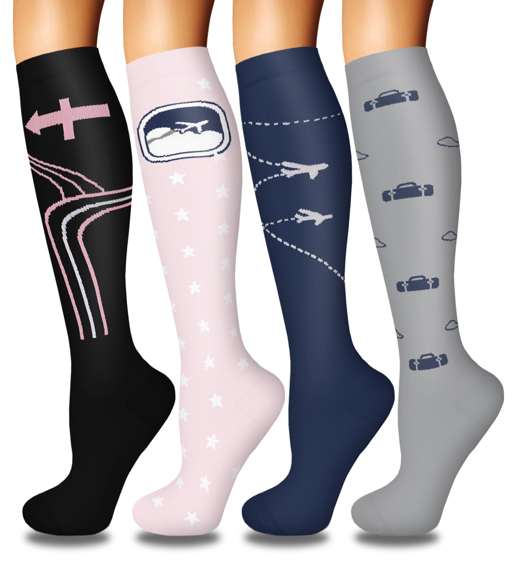4 Pairs Compression Socks for Women Circulation-Best Support for Nurses,Running,Athletic,Travel