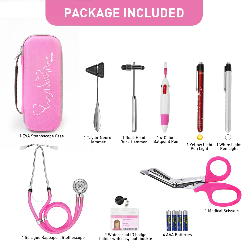 Scian 13 Pcs Stethoscope Case Kits, Supplies Inclued, Perfect Nurse Gift Stethoscope Holder for Nurse Medical Student, Pink Portable First Aid Kit Bag with Medical Scissor, Nurse Accessories for Work